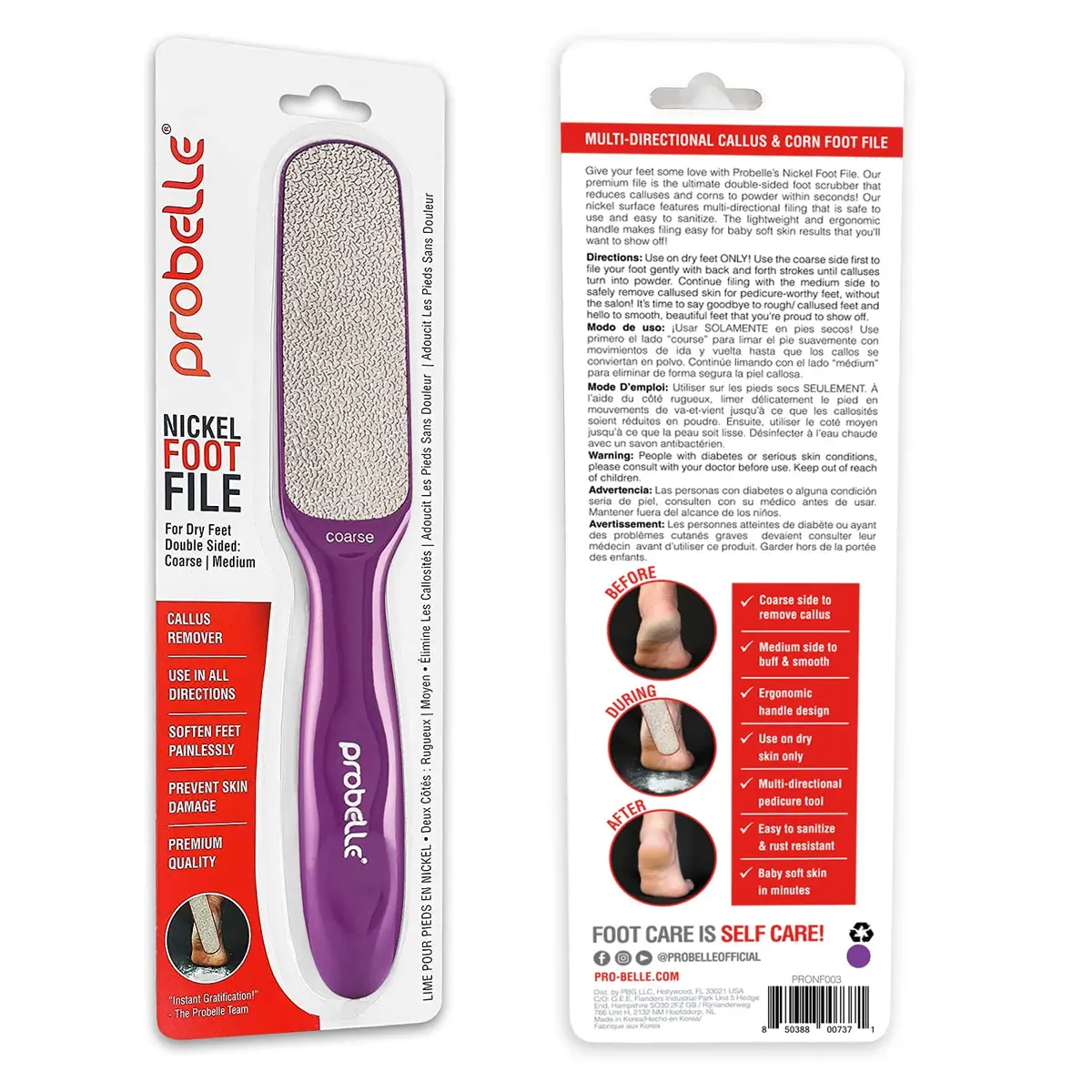 Probelle Double Sided Nickel Foot File Callus Remover, Purple | Safe, Hypoallergenic Pedicure Tool for Dry Feet - view 8