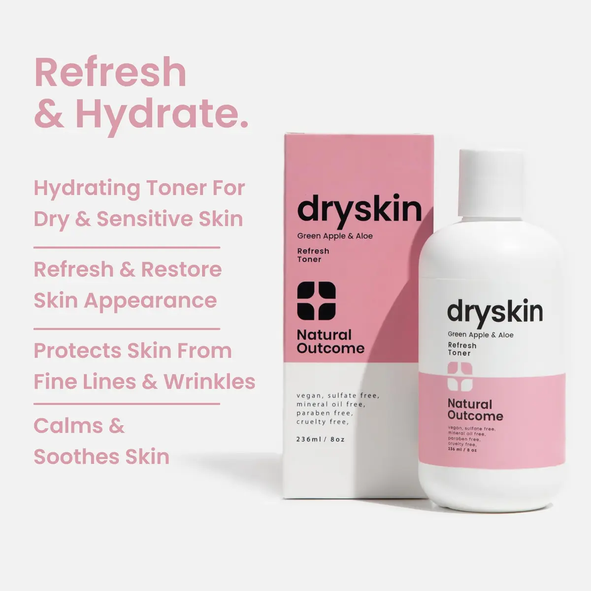 Natural Outcome Hydrating Face Toner for Dry Skin 8 oz | Gentle Aloe & Witch Hazel Hydration - view 2