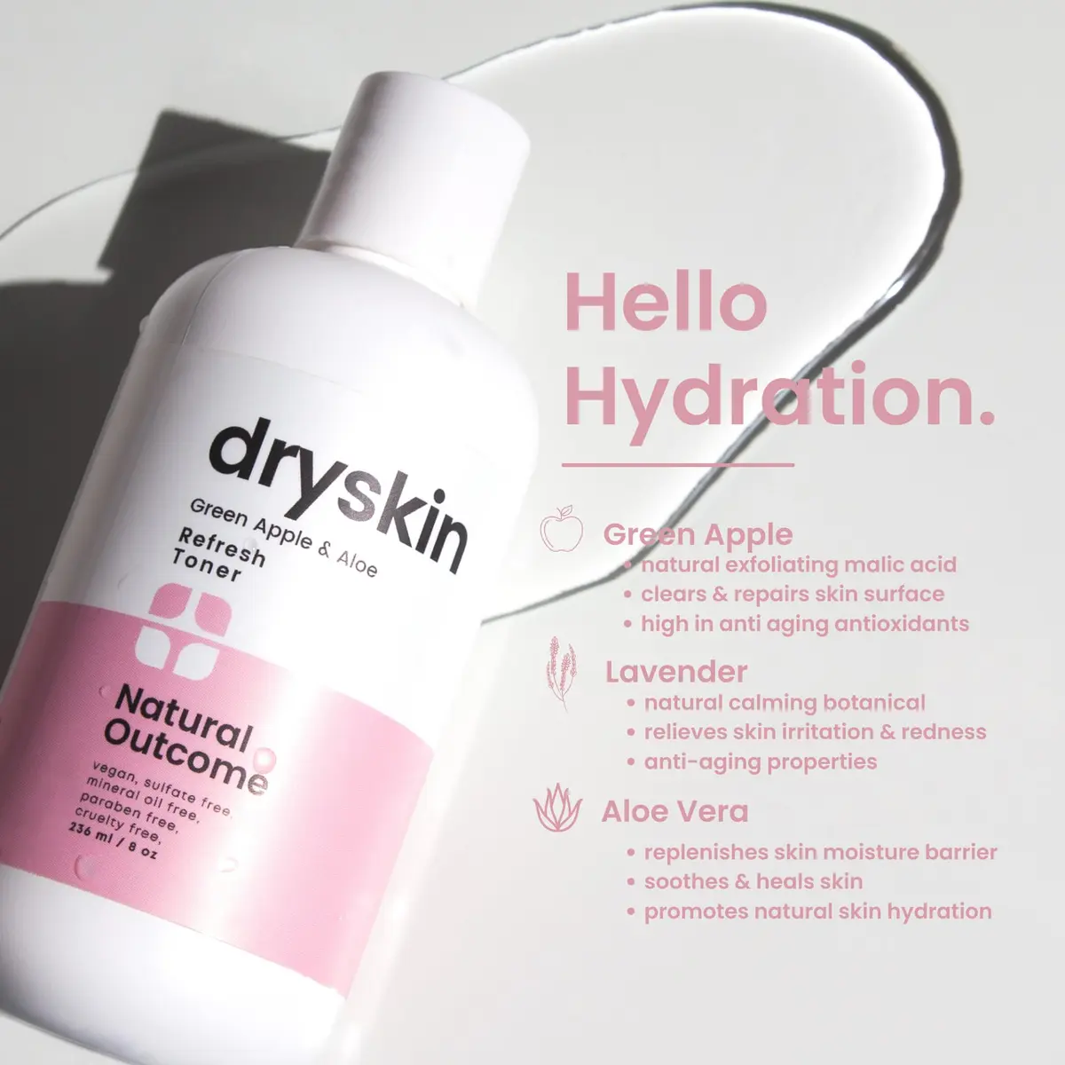 Natural Outcome Hydrating Face Toner for Dry Skin 8 oz | Gentle Aloe & Witch Hazel Hydration - view 3
