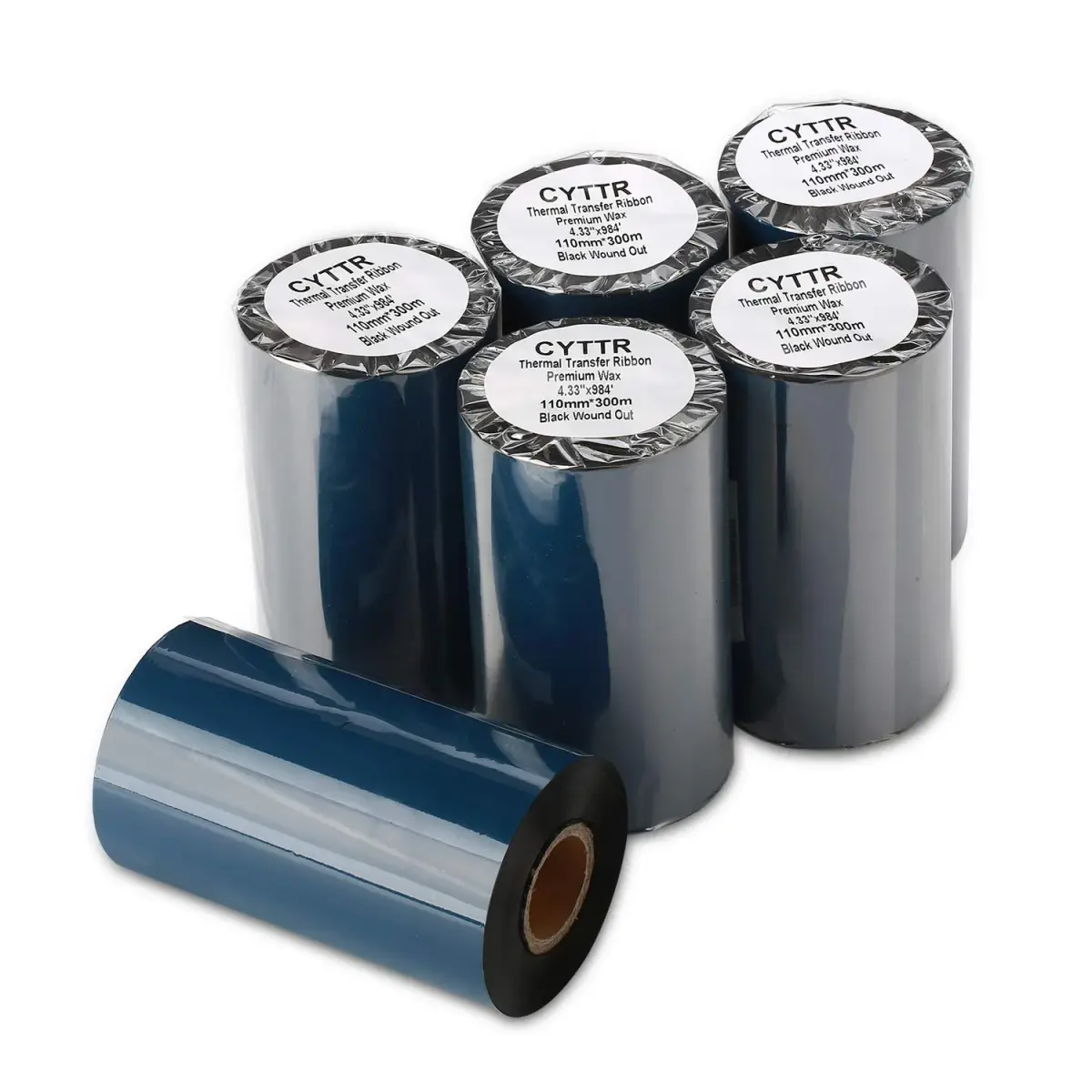 CYTTR Thermal Transfer Ribbon 110mm x 300m (4.33" x 984") Black | Premium Resin-Enhanced Wax for Zebra, Datamax, Sato Printers - view 5