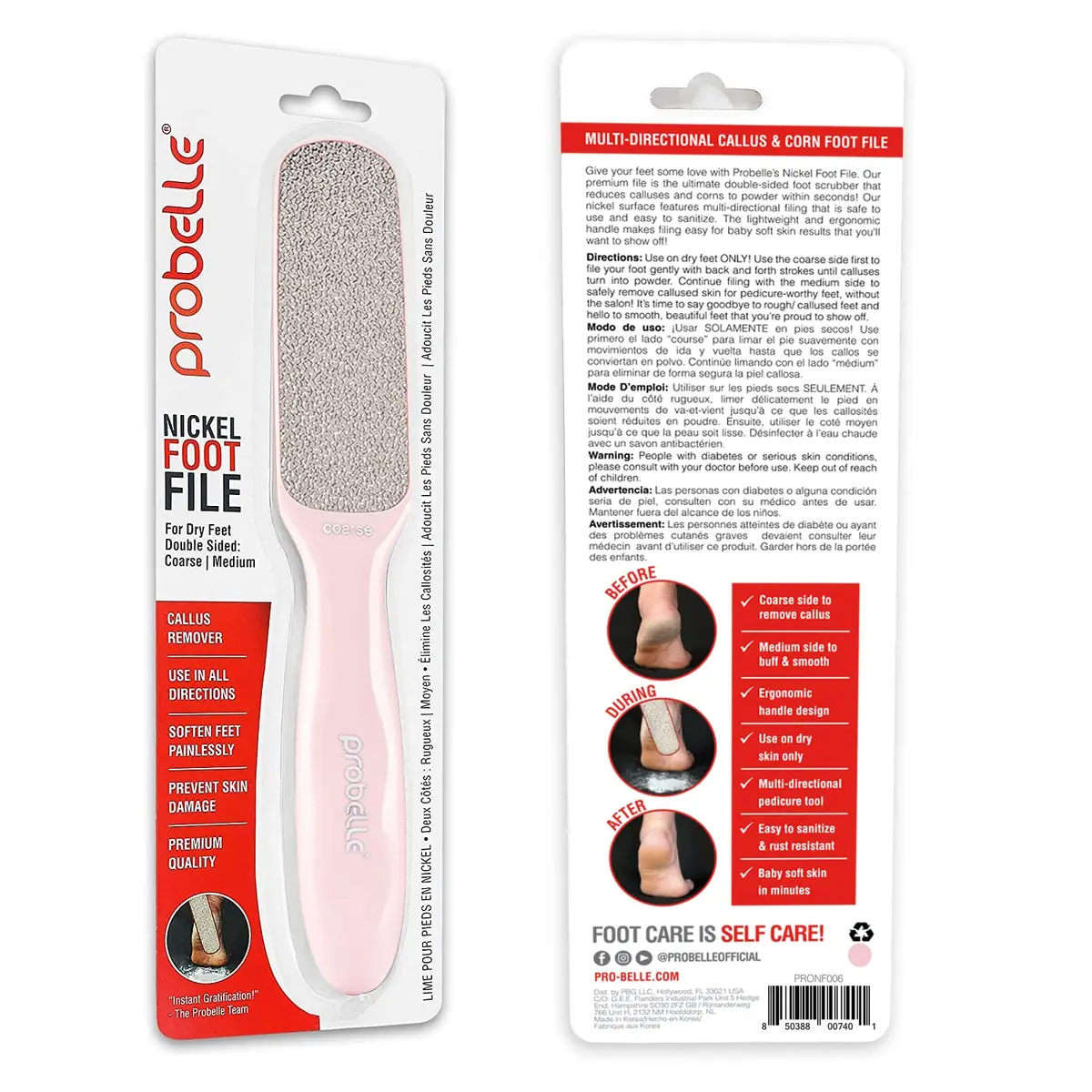 Probelle Double Sided Nickel Foot File Callus Remover, Pink | Safe, Hypoallergenic Pedicure Tool for Soft Feet - view 8