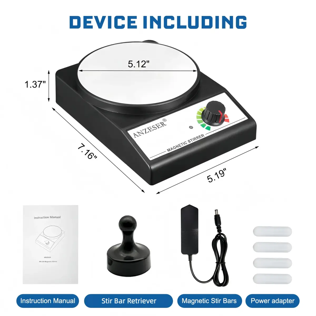 ANZESER Magnetic Stirrer Set with 4 Stir Bars & Retriever, 3000ml Capacity, 3000 RPM Speed | Corrosion-Resistant Aluminum Plate - view 5