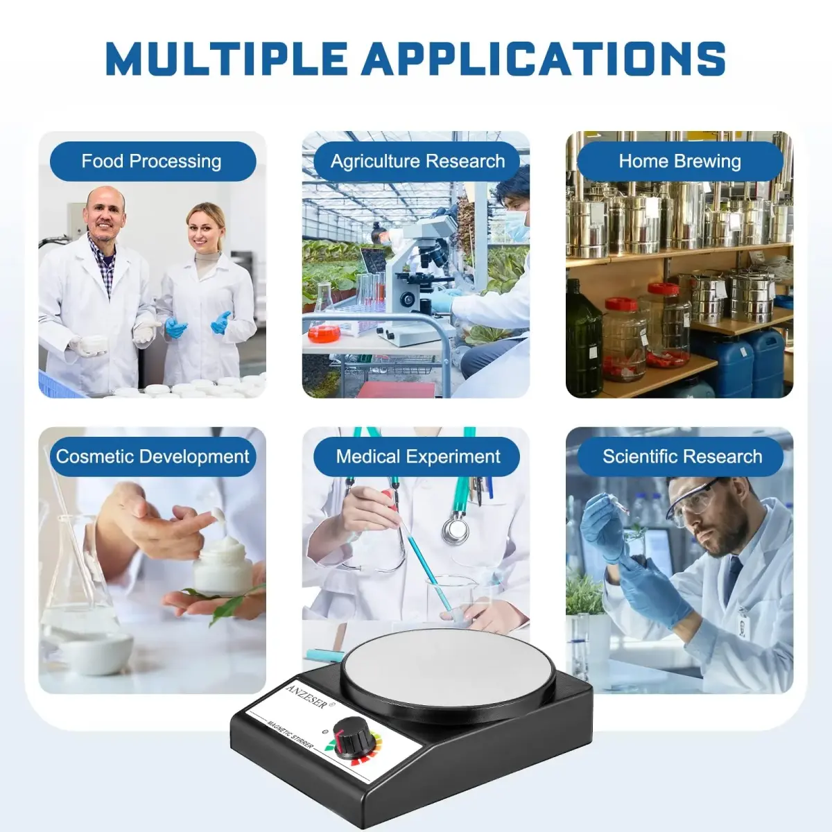 ANZESER Magnetic Stirrer Set with 4 Stir Bars & Retriever, 3000ml Capacity, 3000 RPM Speed | Corrosion-Resistant Aluminum Plate - view 6