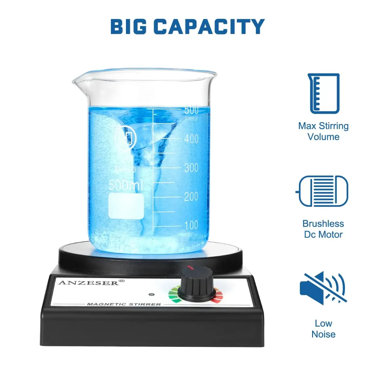ANZESER Magnetic Stirrer Set with 4 Stir Bars & Retriever, 3000ml Capacity, 3000 RPM Speed | Corrosion-Resistant Aluminum Plate - view 3
