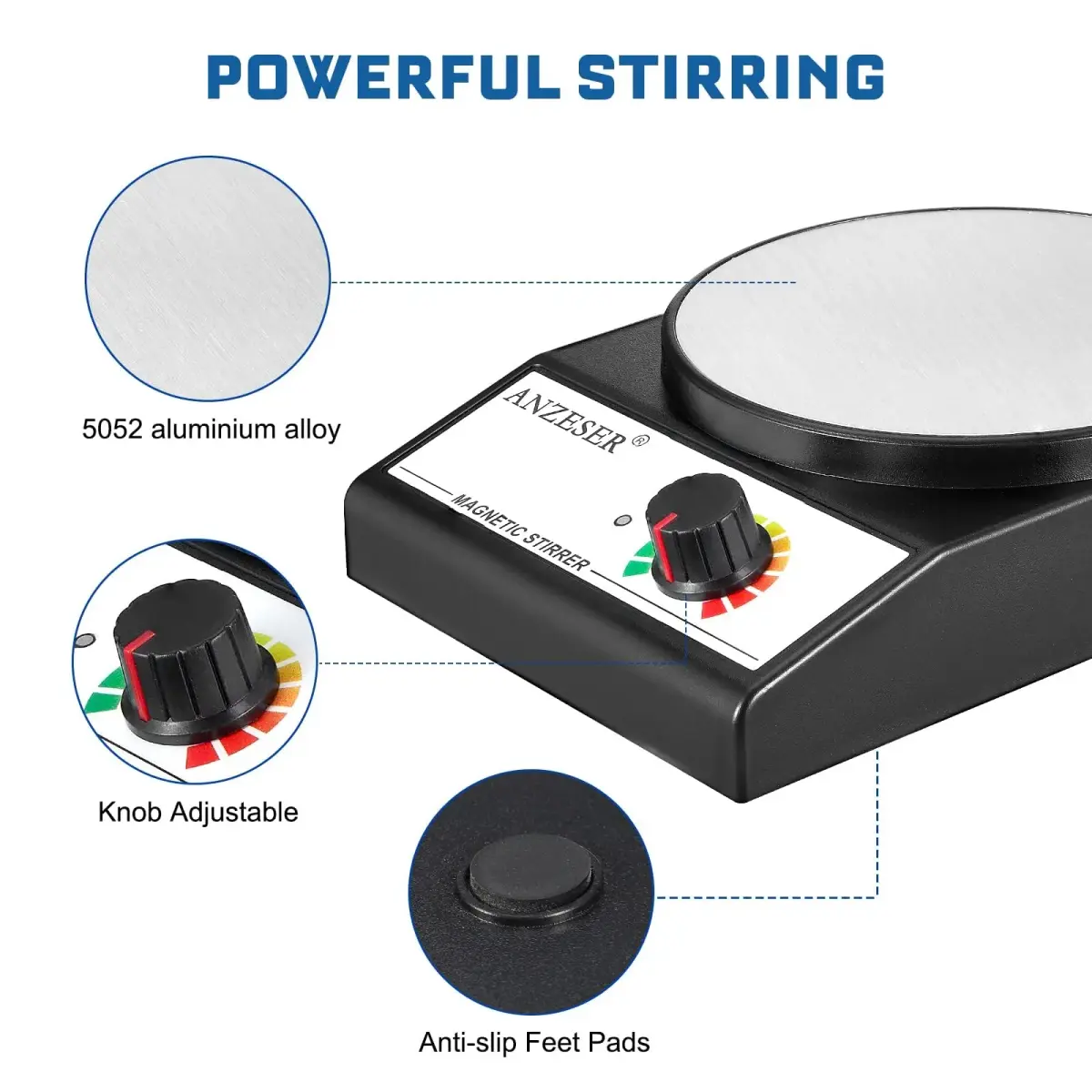 ANZESER Magnetic Stirrer Set with 4 Stir Bars & Retriever, 3000ml Capacity, 3000 RPM Speed | Corrosion-Resistant Aluminum Plate - view 4