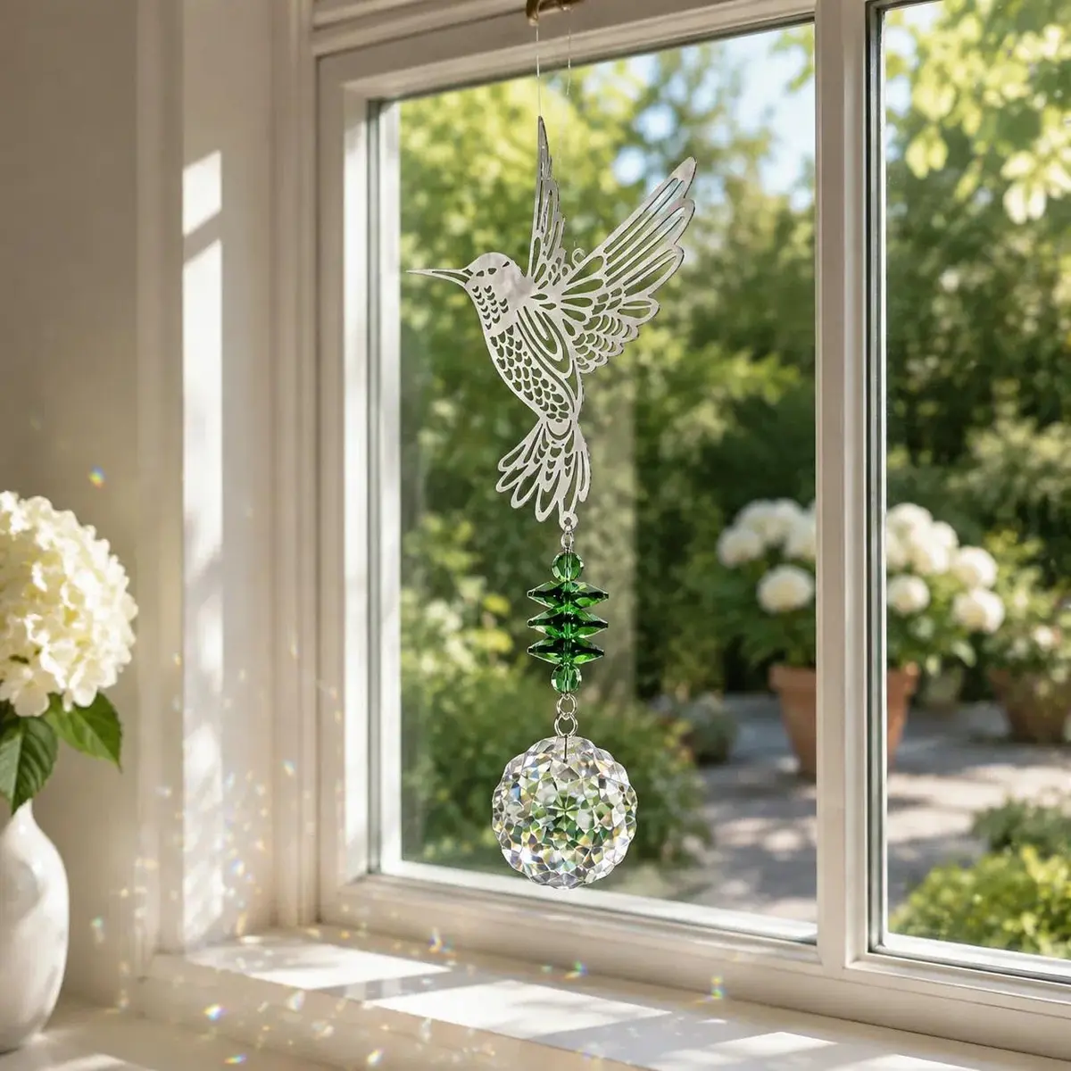 H&D HYALINE & DORA Crystal Hummingbird Flower Prism Window Suncatcher 41cm (16.1in) | Rainbow Maker Decor - main product image