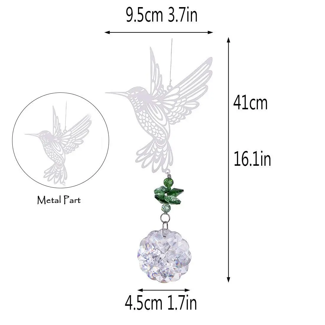 H&D HYALINE & DORA Crystal Hummingbird Flower Prism Window Suncatcher 41cm (16.1in) | Rainbow Maker Decor - view 5
