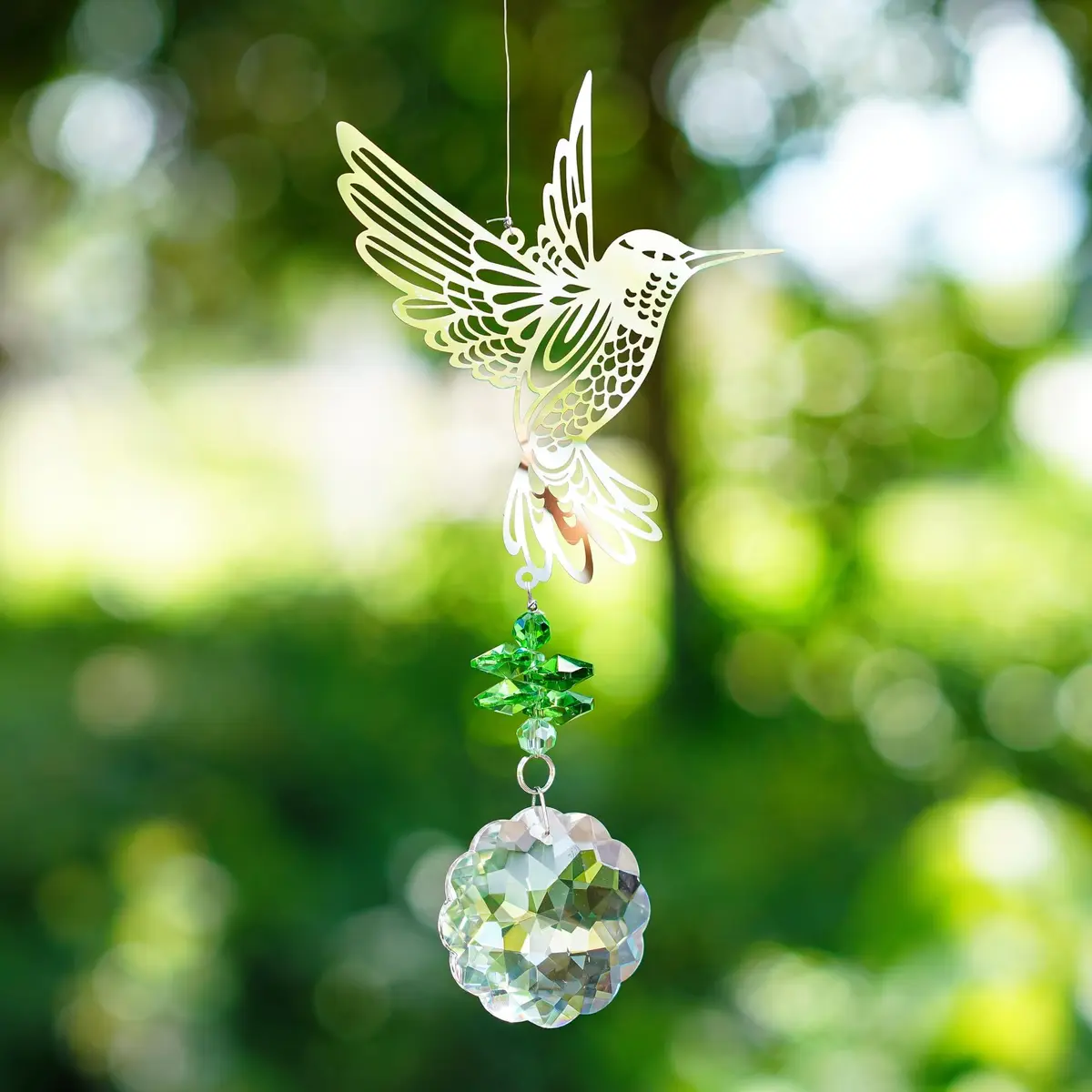 H&D HYALINE & DORA Crystal Hummingbird Flower Prism Window Suncatcher 41cm (16.1in) | Rainbow Maker Decor - view 2