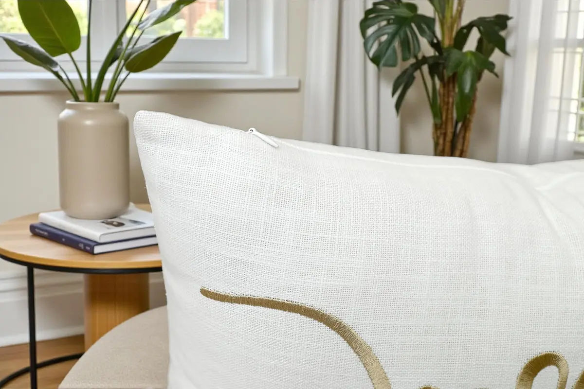 EURASIA DECOR Blessed Embroidered Lumbar Pillow Cover 12x20, Ivory | Faith Gift with Gold Embroidery - view 5