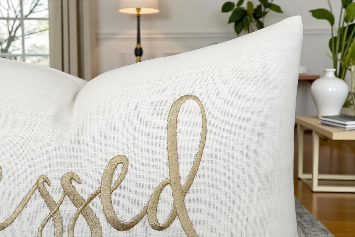 EURASIA DECOR Blessed Embroidered Lumbar Pillow Cover 12x20, Ivory | Faith Gift with Gold Embroidery - view 3