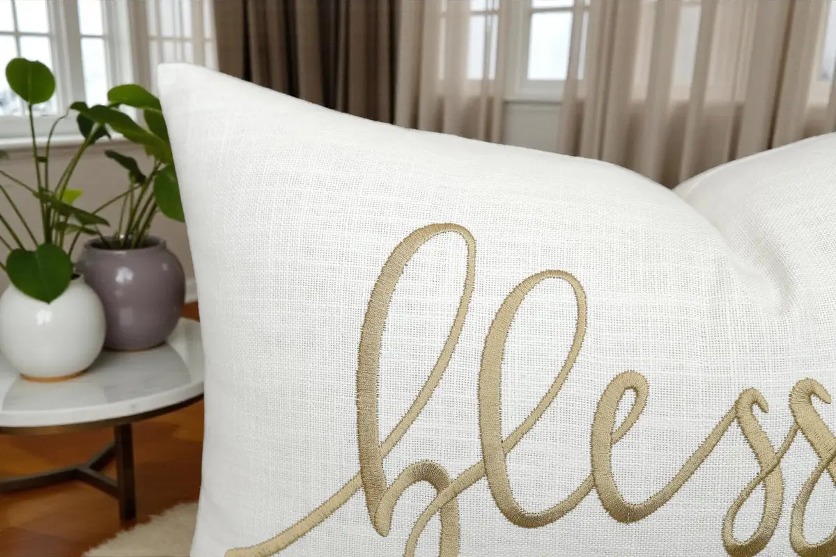 EURASIA DECOR Blessed Embroidered Lumbar Pillow Cover 12x20, Ivory | Faith Gift with Gold Embroidery - view 4