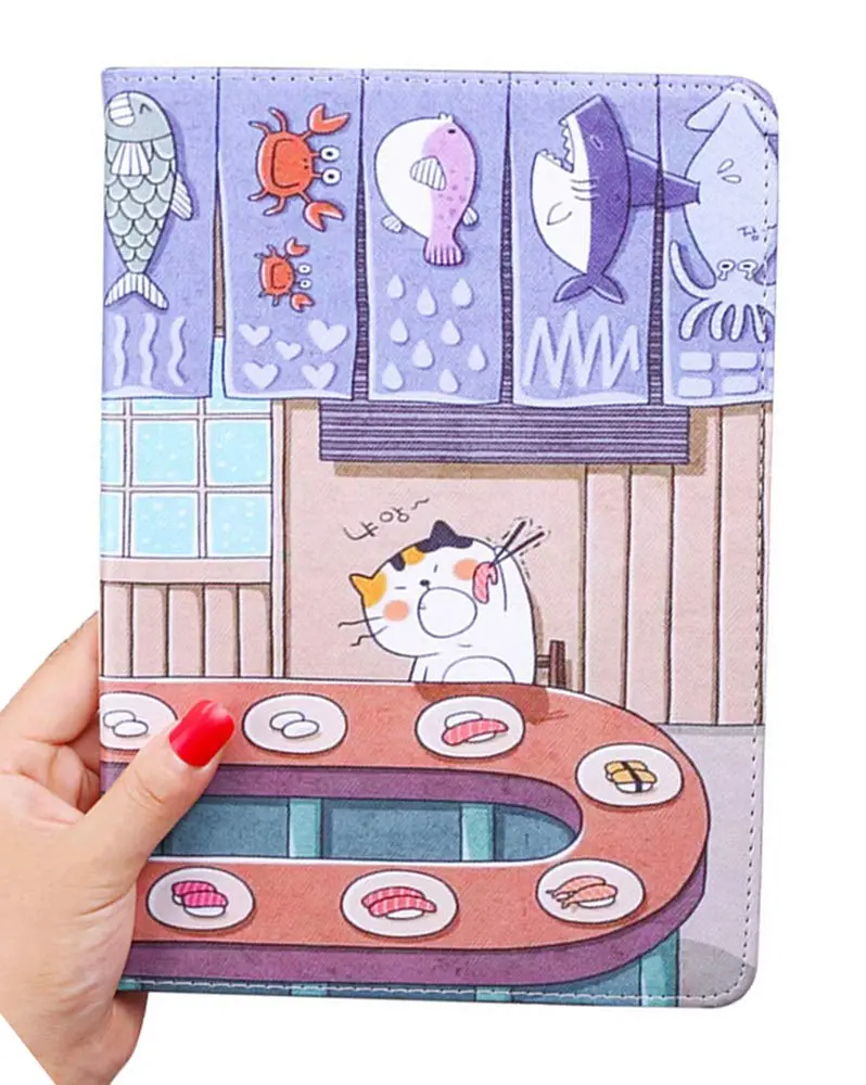 UnnFiko Cartoon iPad 5th/6th Gen 9.7-inch Case | Slim Lightweight Stand with Auto Sleep/Wake, Cat and Sushi Design - main product image