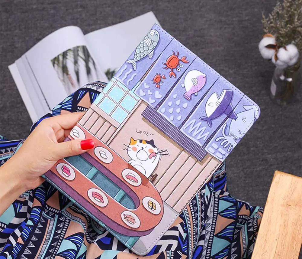 UnnFiko Cartoon iPad 5th/6th Gen 9.7-inch Case | Slim Lightweight Stand with Auto Sleep/Wake, Cat and Sushi Design - view 7