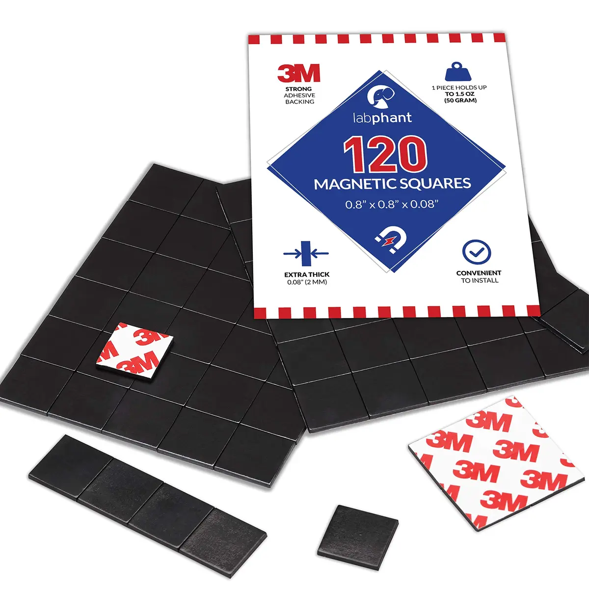 APPLAB White Decorative Magnet Squares 120 Pieces | Strong Adhesive & Scratch-Resistant (20x20x2mm) - main product image