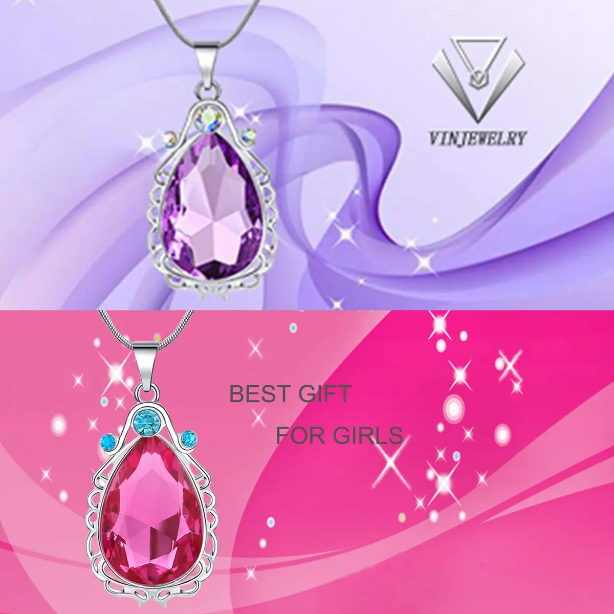 Vinjewelry Sofia the First Amulet and Elena Princess Necklace Twin Sister Teardrop Necklace Set (16-18 inches) - view 2