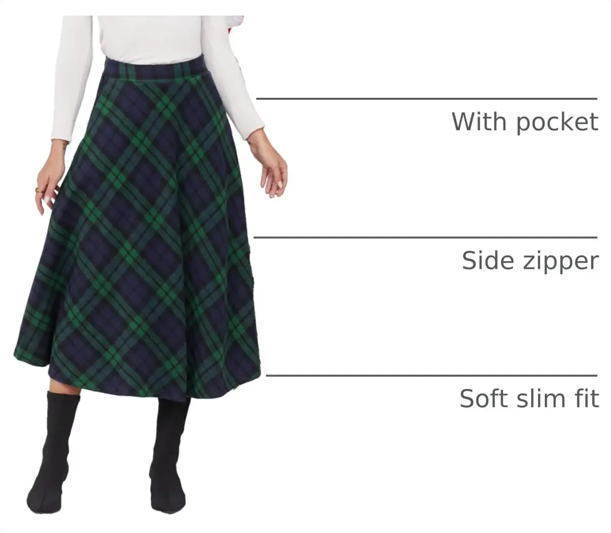 IDEALSANXUN Green Plaid Skirt Women Fall Winter High Waisted Long Maxi Skirts, Green XL | Wool & Polyester, Classic A-line - view 4