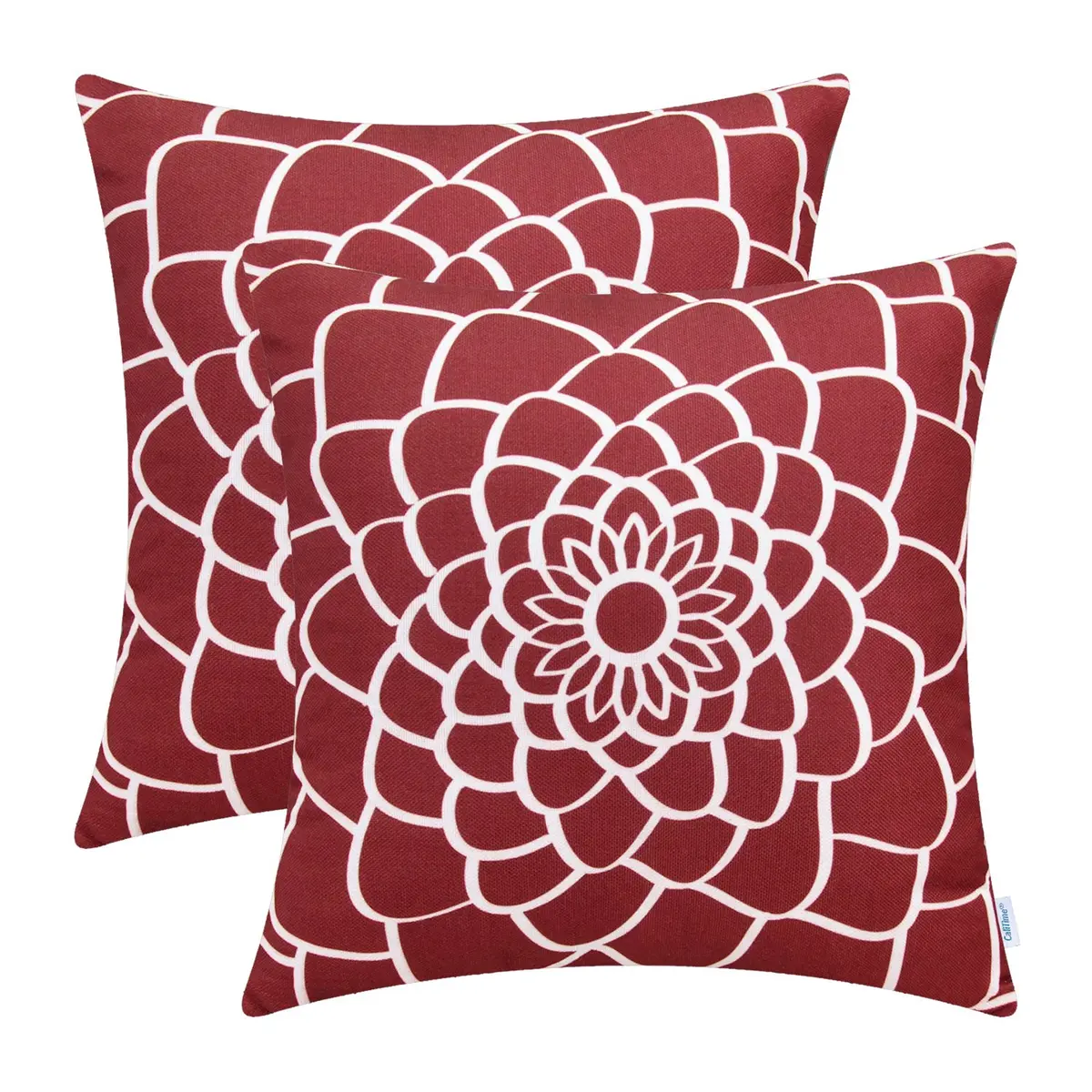 CaliTime Pack of 2 Decorative Pillow Covers 20 x 20 Inches | Dahlia Floral Outline, Dark Red - main product image