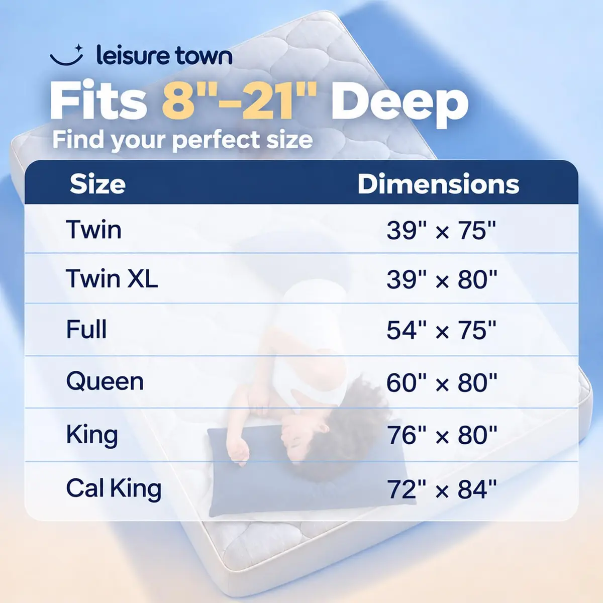 LEISURE TOWN Olympic Queen Mattress Pad Cover 66" x 80" | Deep Pocket Cotton Top Pillow Top with Snow Down Alternative Fill (8-21 Inch) - view 7