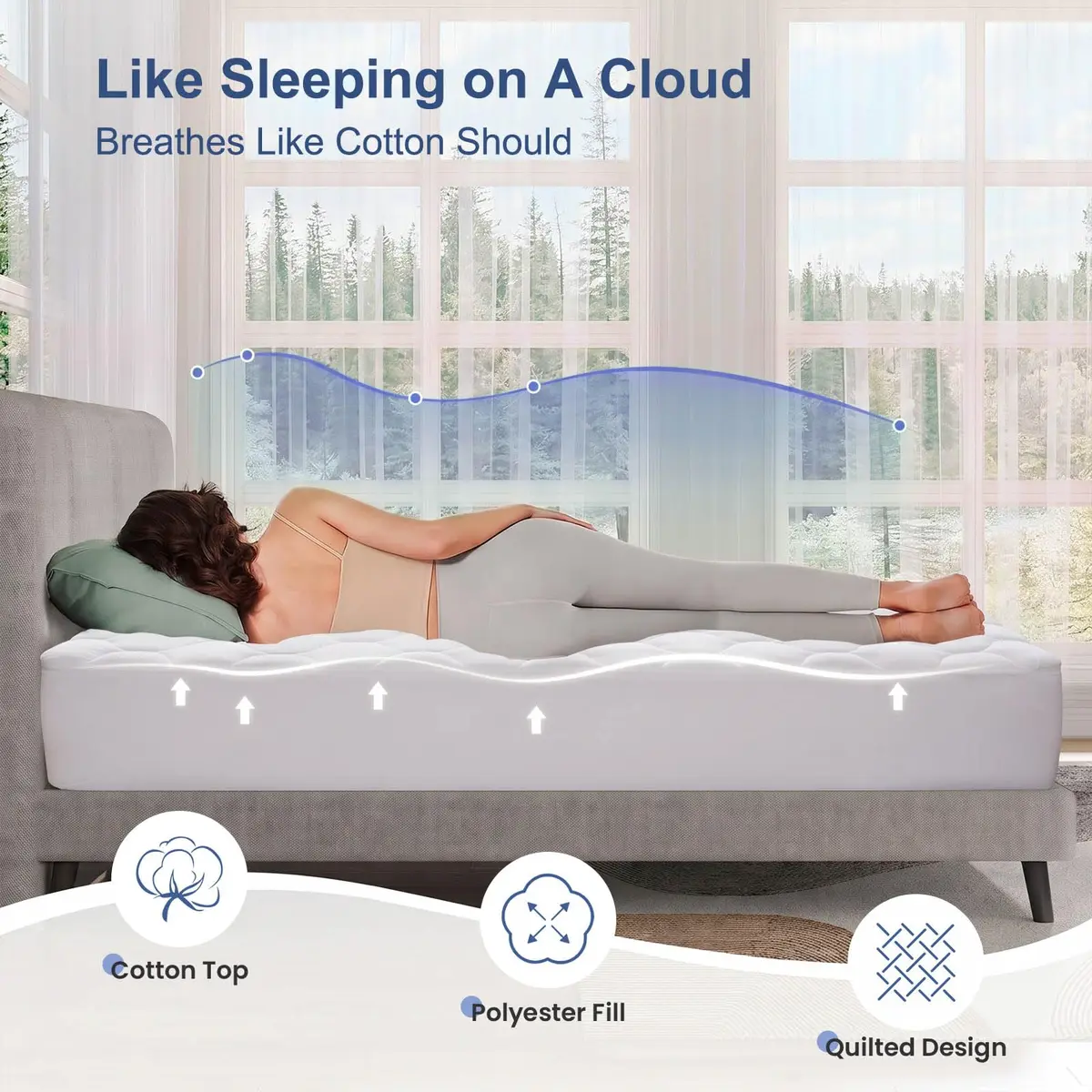 LEISURE TOWN Olympic Queen Mattress Pad Cover 66" x 80" | Deep Pocket Cotton Top Pillow Top with Snow Down Alternative Fill (8-21 Inch) - view 8