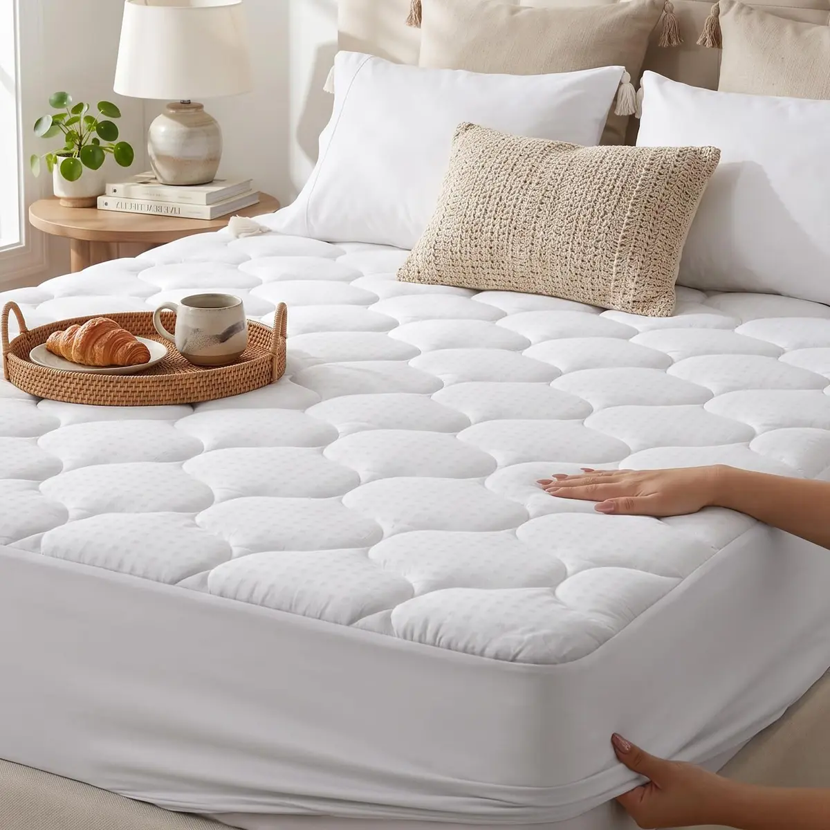 LEISURE TOWN Olympic Queen Mattress Pad Cover 66" x 80" | Deep Pocket Cotton Top Pillow Top with Snow Down Alternative Fill (8-21 Inch) - view 9