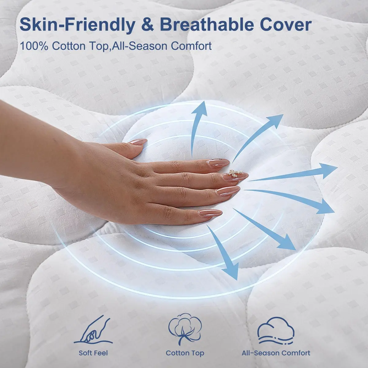 LEISURE TOWN Olympic Queen Mattress Pad Cover 66" x 80" | Deep Pocket Cotton Top Pillow Top with Snow Down Alternative Fill (8-21 Inch) - view 2