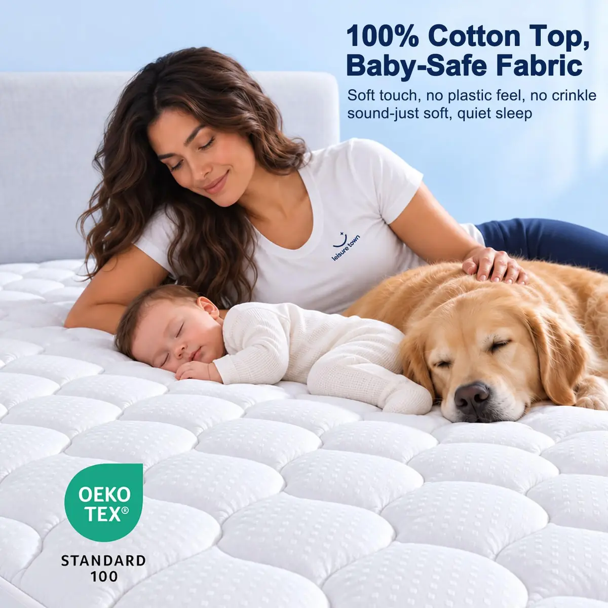 LEISURE TOWN Olympic Queen Mattress Pad Cover 66" x 80" | Deep Pocket Cotton Top Pillow Top with Snow Down Alternative Fill (8-21 Inch) - view 3