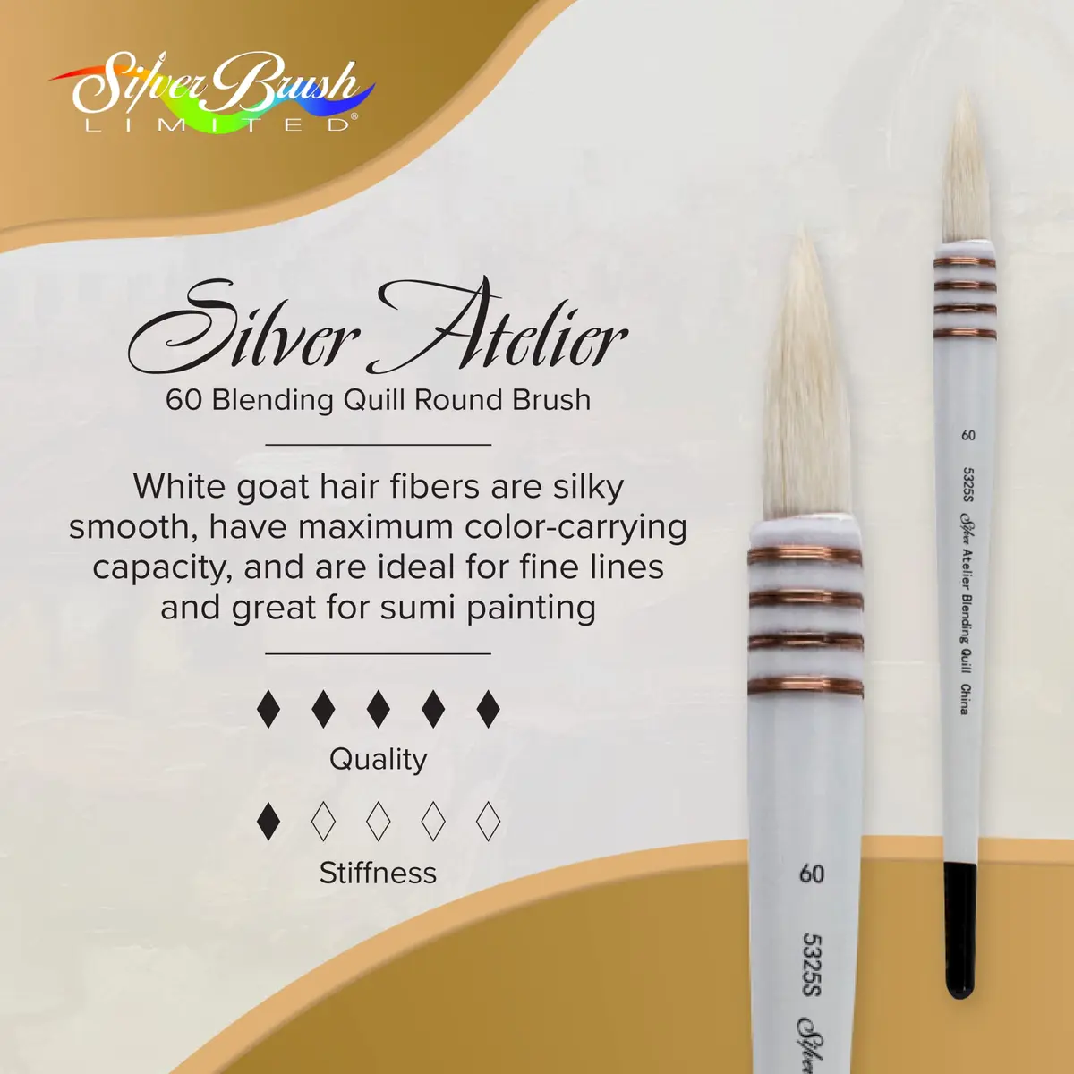 Silver Brush Limited Silver Atelier Goat Hair Blending Quill Brush | Premium Artist Brush for Acrylic & Watercolor - view 2