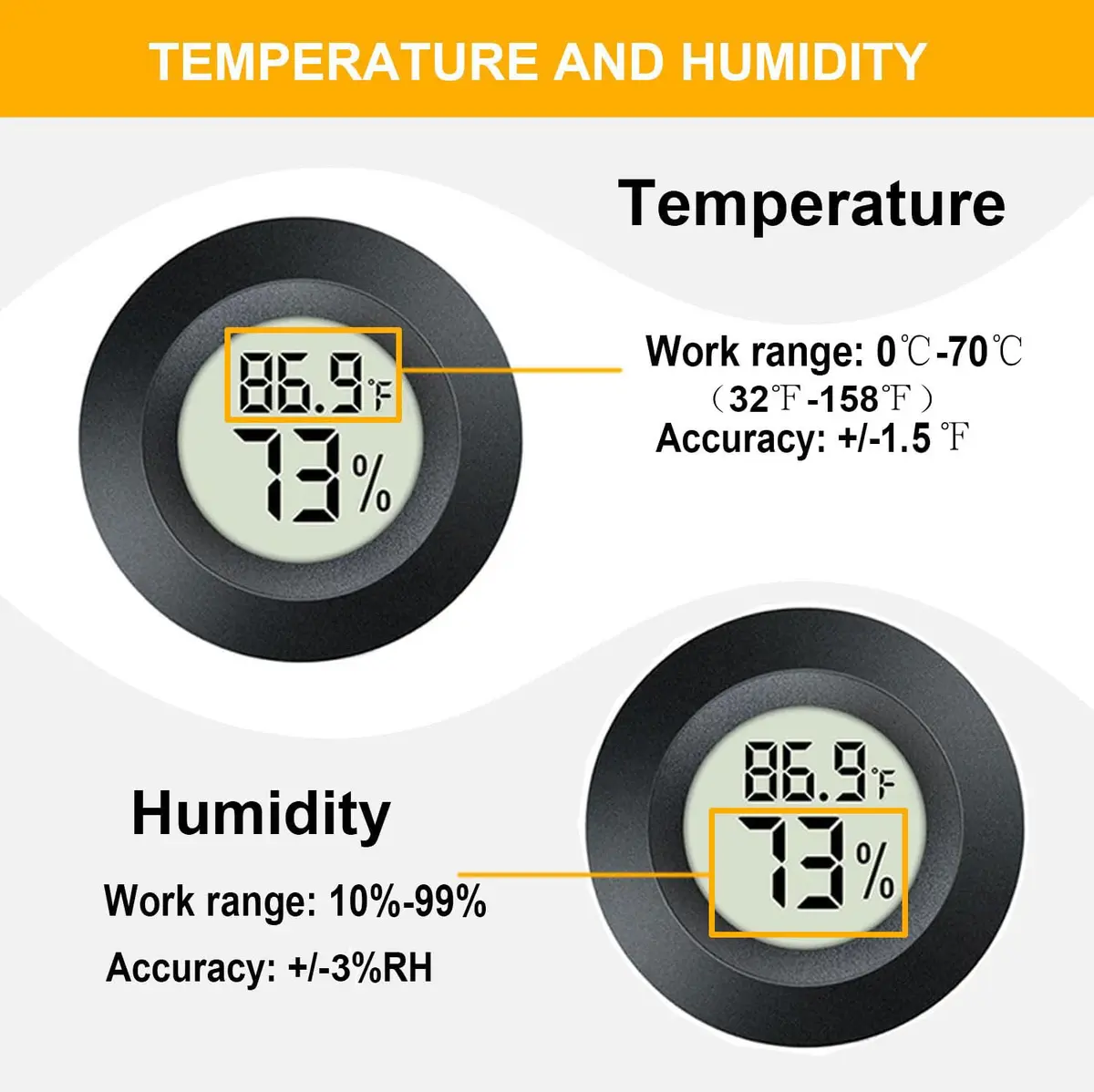 JEDEW Digital Humidity Meter & Thermometer 2 Pack | Measures 0-70°C (32-158°F) & 10-99% RH - view 3