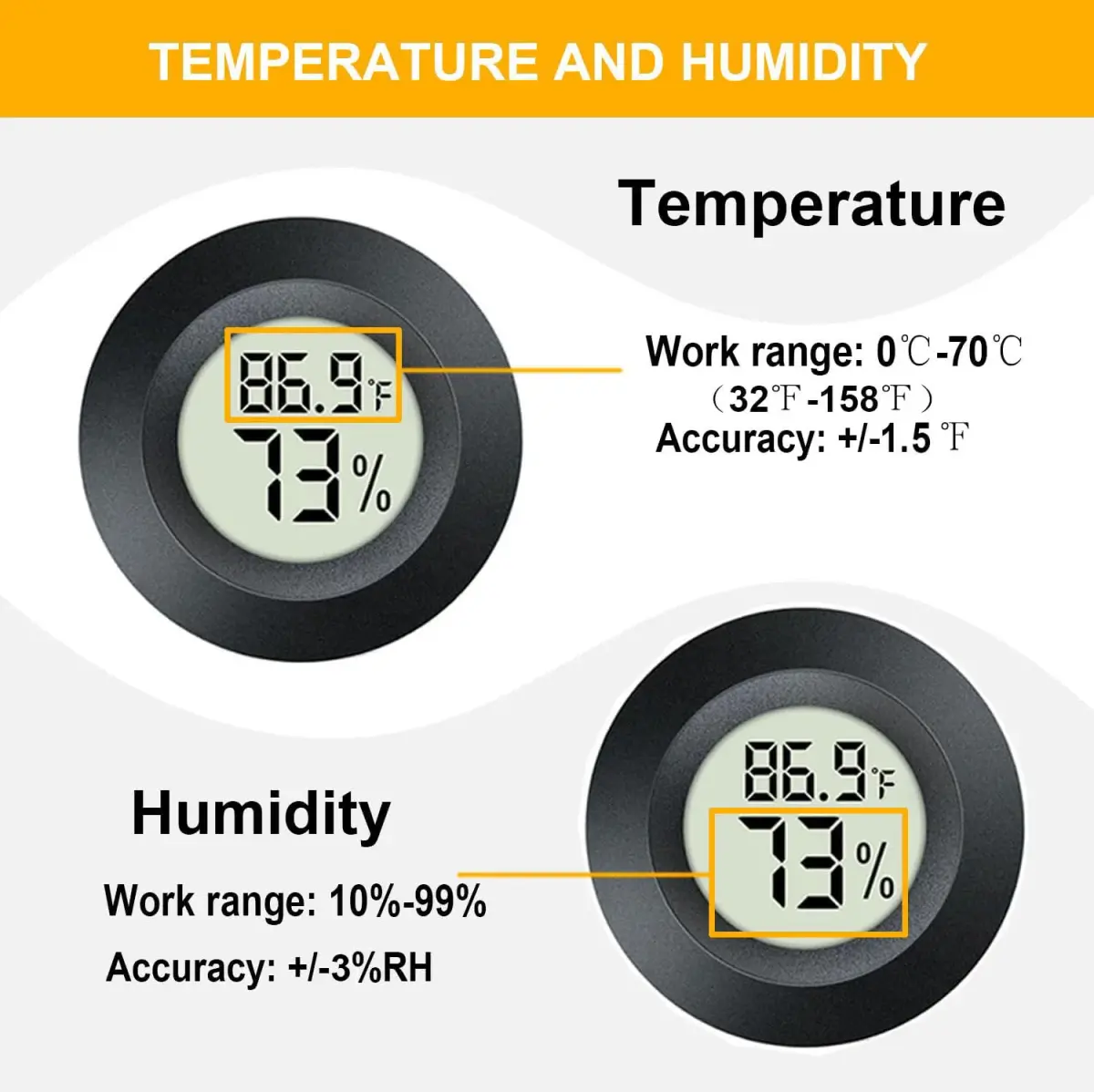 JEDEW Digital Humidity Meter & Thermometer 4-Pack | Measures 0-70°C (32-158°F) & 10-99% RH - view 3