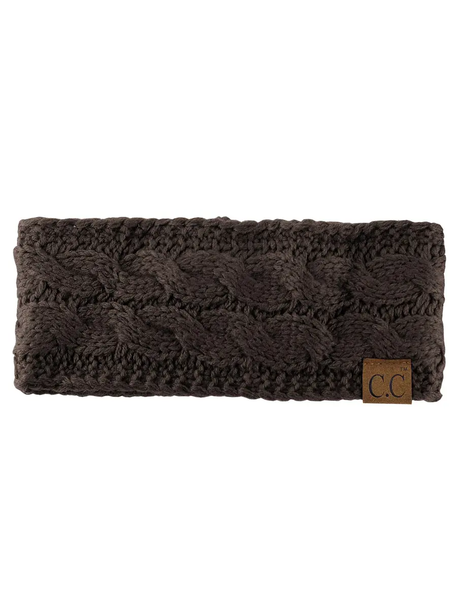 C.C Soft Stretch Winter Warm Cable Knit Fuzzy Lined Ear Warmer Headband, Brown | No Closure, Acrylic, Adult - view 4