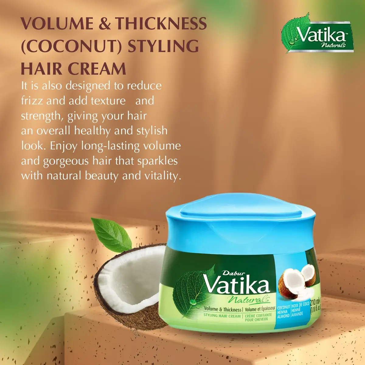 Vatika Naturals Hair Styling Cream - Coconut 210 ml | Curl & Wavy Hair Care, Daily Use, Lightweight & Nourishing - view 2