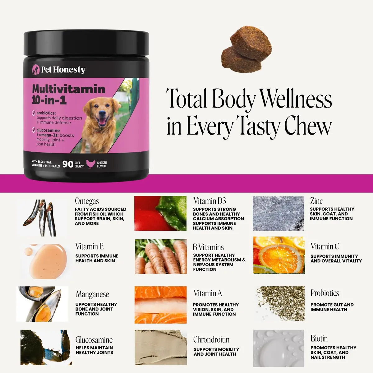 Pet Honesty Vet Recommended 10-in-1 Dog Multivitamin, 90 Ct, Chicken | Complete Dog Nutrition & Joint Support - view 4