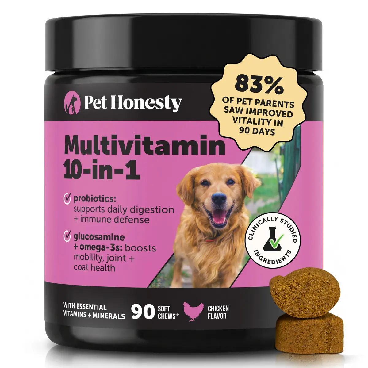 Pet Honesty Vet Recommended 10-in-1 Dog Multivitamin, 90 Ct, Chicken | Complete Dog Nutrition & Joint Support - main product image