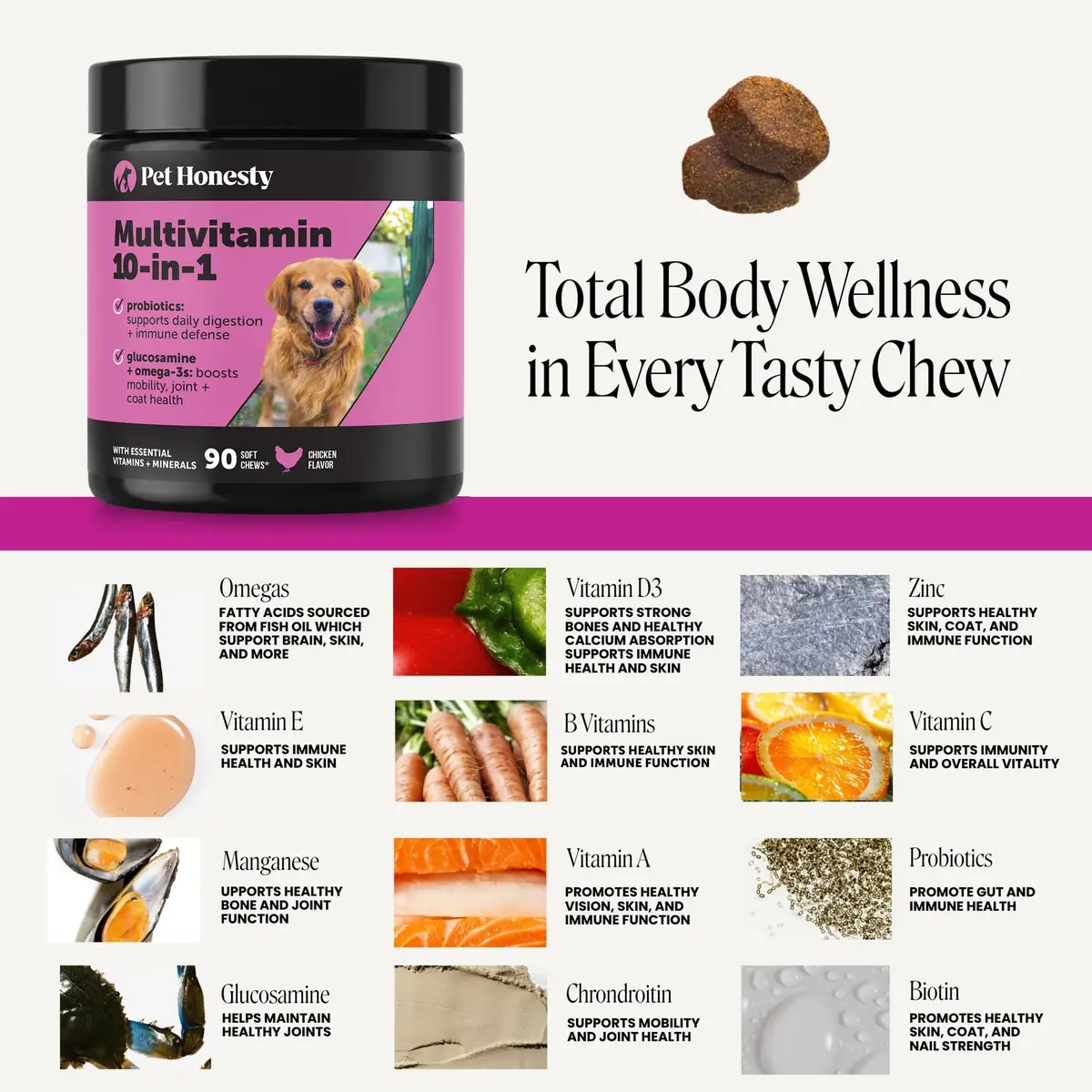 Pet Honesty Vet Recommended 10-in-1 Dog Multivitamin, 90 Ct, Chicken | Complete Dog Nutrition & Joint Support - view 3