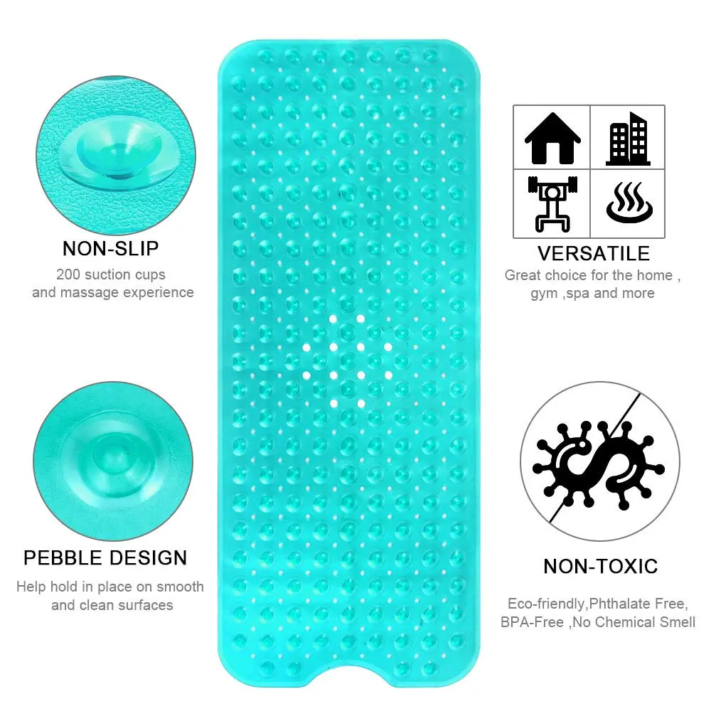 YINENN Bath and Shower Safety Mats 40x16 inch | Non Slip with Suction Cups for Bathroom, Extra Large, Machine Washable, Green - view 5