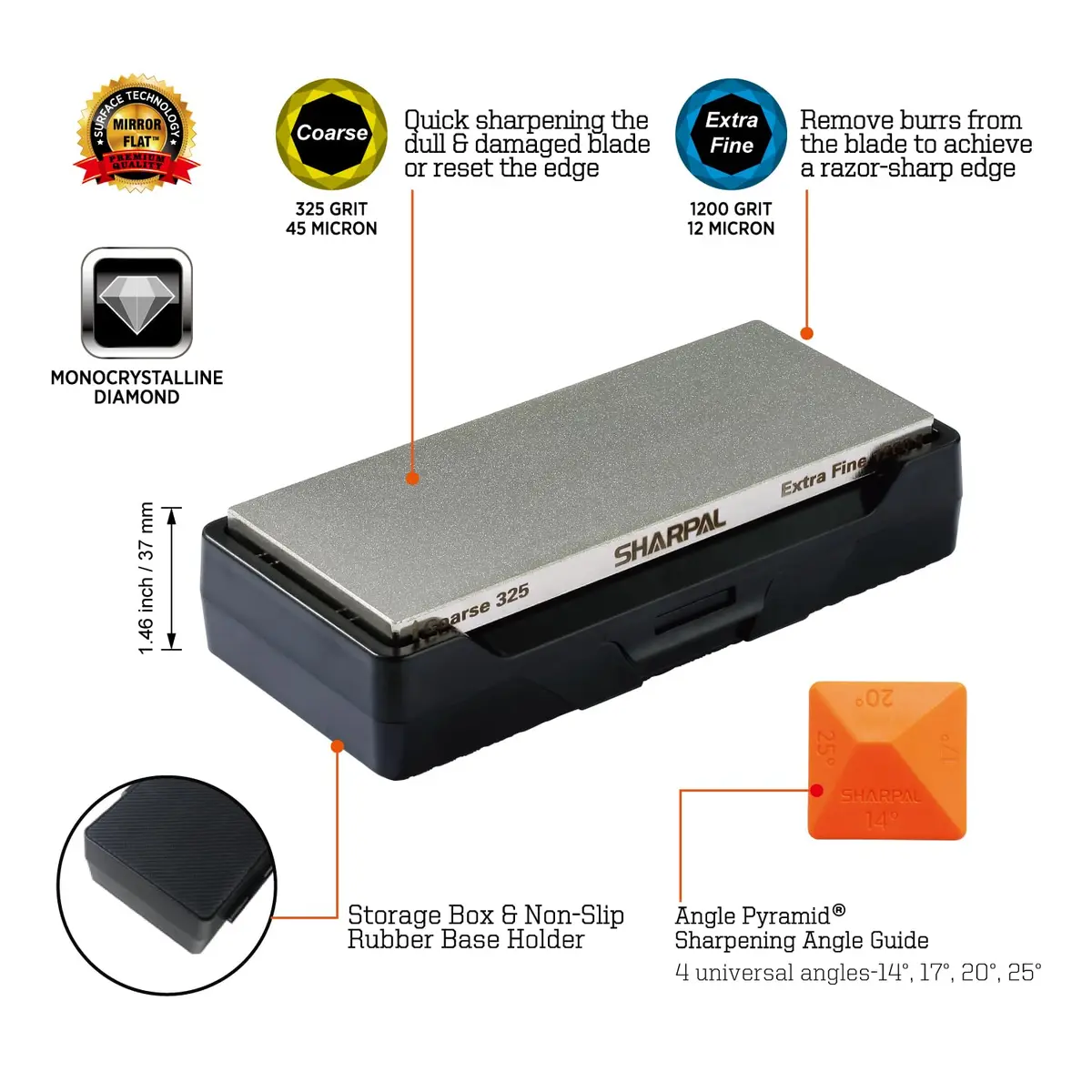 SHARPAL 156N Double-sided Diamond Sharpening Stone 16.5cm x 6.35cm (6 in. x 2.5 in.) | Coarse 325 / Extra Fine 1200 Grit - view 2