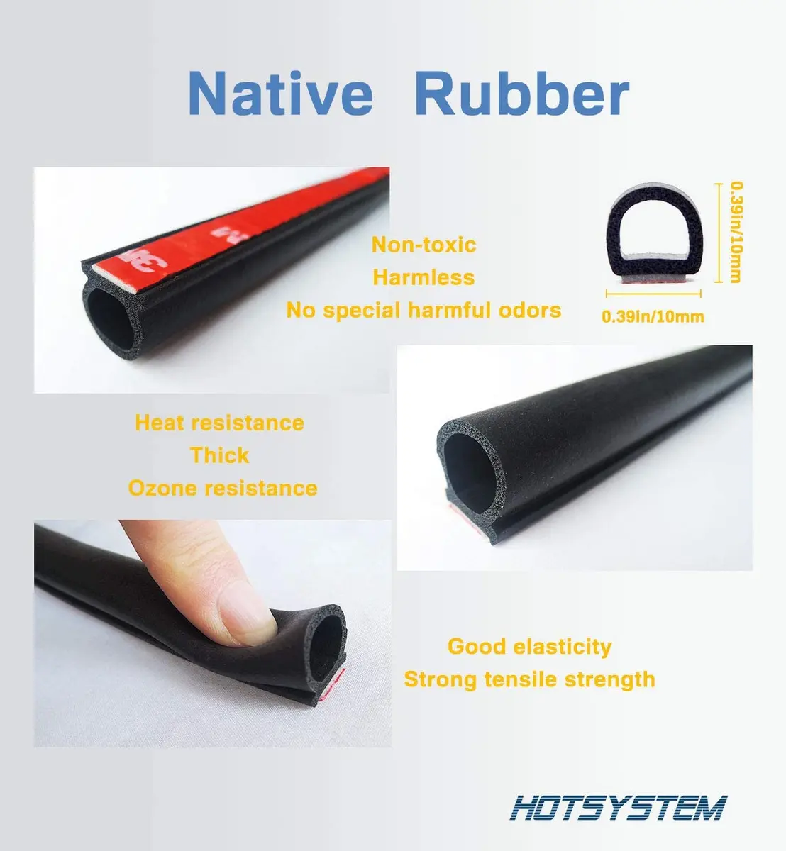 HOTSYSTEM D-Shape Door Rubber Seal Strip Weatherstrip 26.25ft | Self Adhesive Car & Truck Seal - view 3
