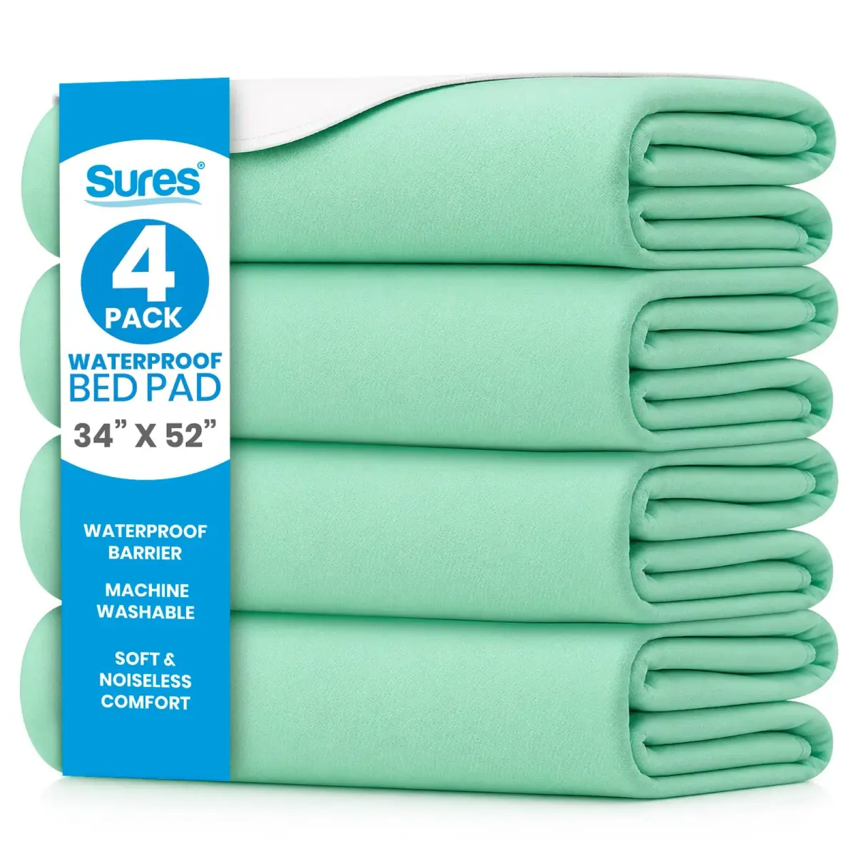 SURES Washable Waterproof Bed Pad Mattress Protector 86cm x 132cm (34" x 52") 4 Pack | Effective Leakproof Barrier for Incontinence - main product image