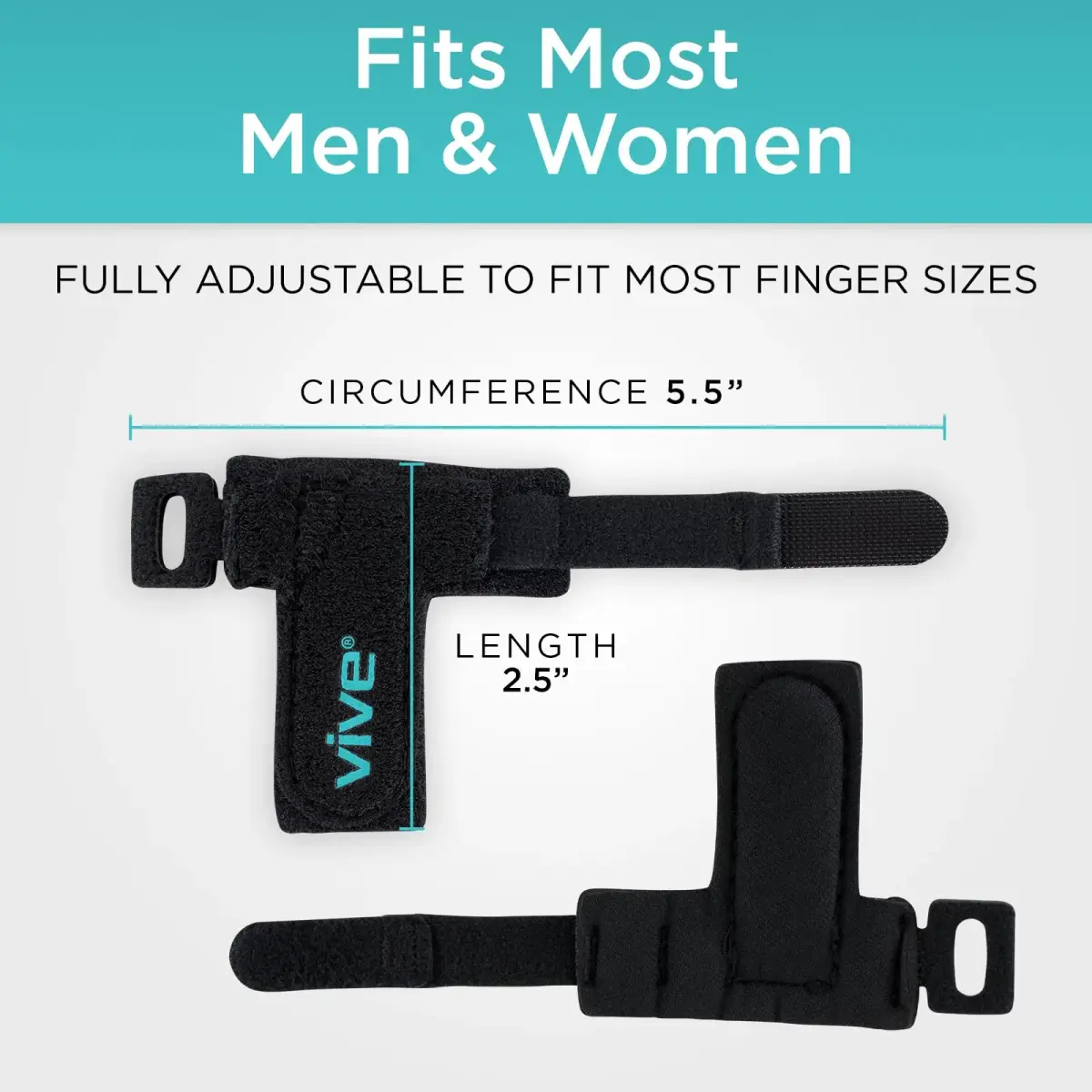 Vive Trigger Finger Splint Brace for Straightening Curved, Bent Fingers & Thumb | 2-Pack Black, Adjustable Up to 3.5" (8.9cm) - view 7