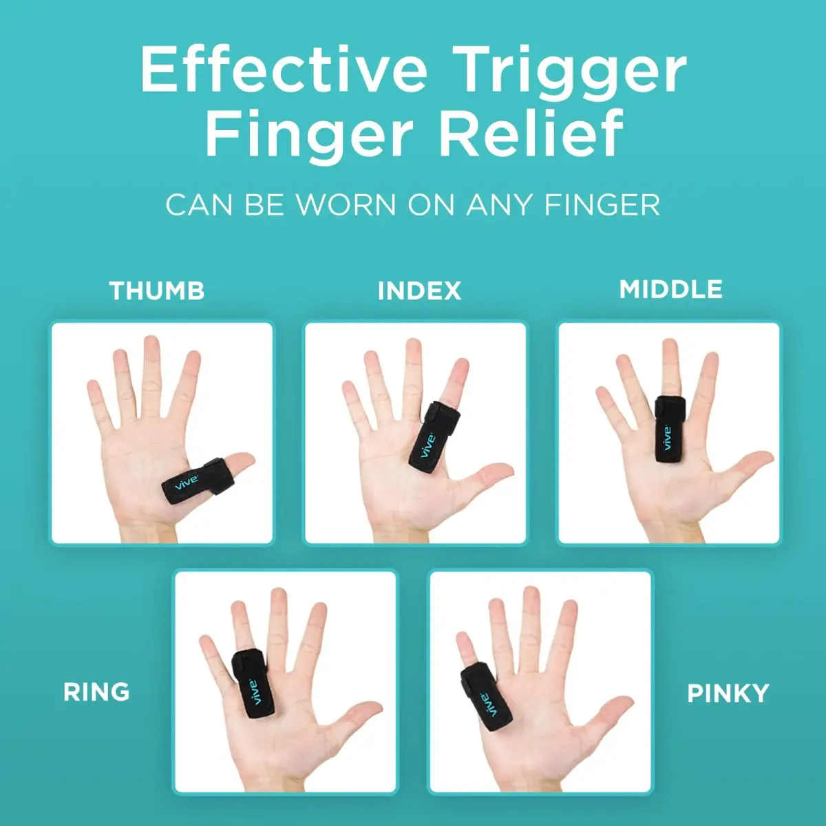 Vive Trigger Finger Splint Brace for Straightening Curved, Bent Fingers & Thumb | 2-Pack Black, Adjustable Up to 3.5" (8.9cm) - view 2