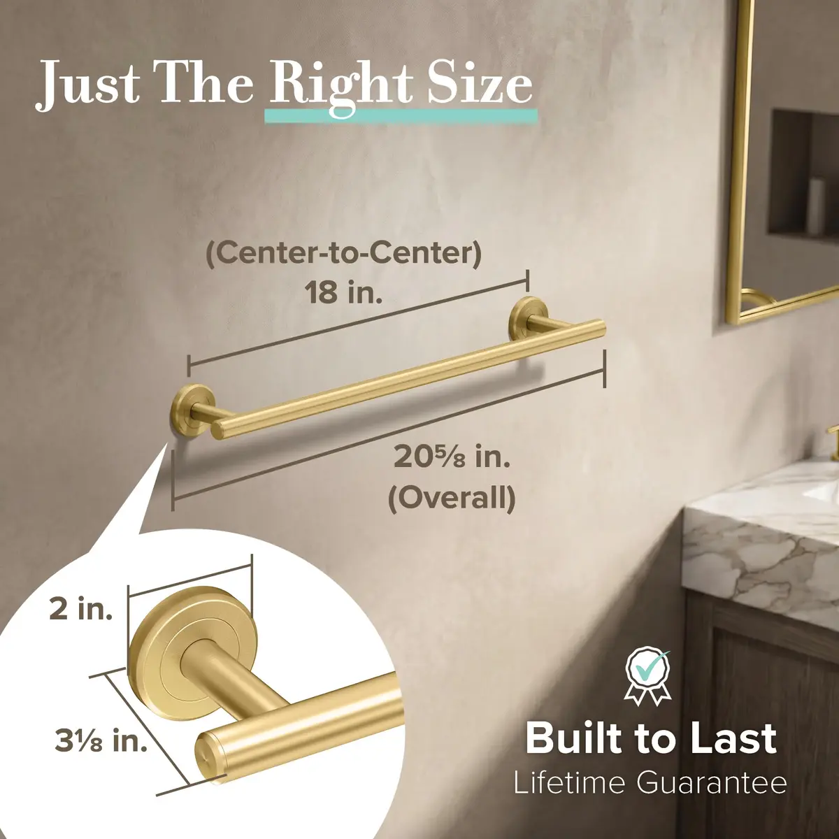 Gatco Latitude II 18-Inch Towel Bar | Brushed Brass Wall Mounted Bathroom Towel Holder - view 3