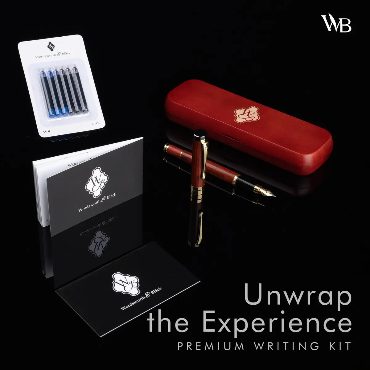 Wordsworth & Black Bamboo Wood Fountain Pen Set with Medium Nib | German Iridium Nib, Luxury Gift Box - view 3