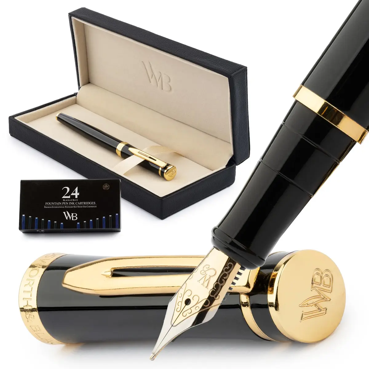 Wordsworth & Black Luxury Fountain Pen Set with Medium Nib, Black Gold | German Iridium Nib - main product image