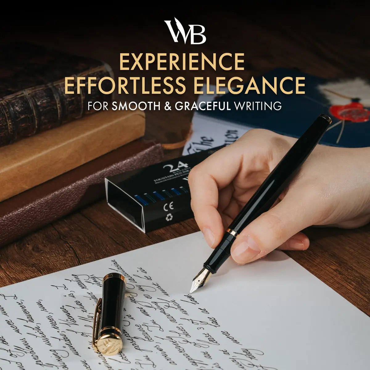 Wordsworth & Black Luxury Fountain Pen Set with Medium Nib, Black Gold | German Iridium Nib - view 2