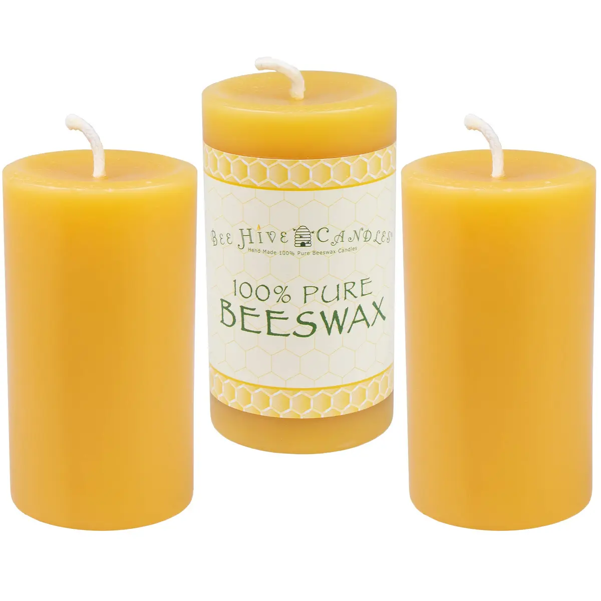 Bee Hive Candles 100% Pure Beeswax Pillar Candle (2" x 3" | Natural Honey Scent, 3-Pack) - main product image