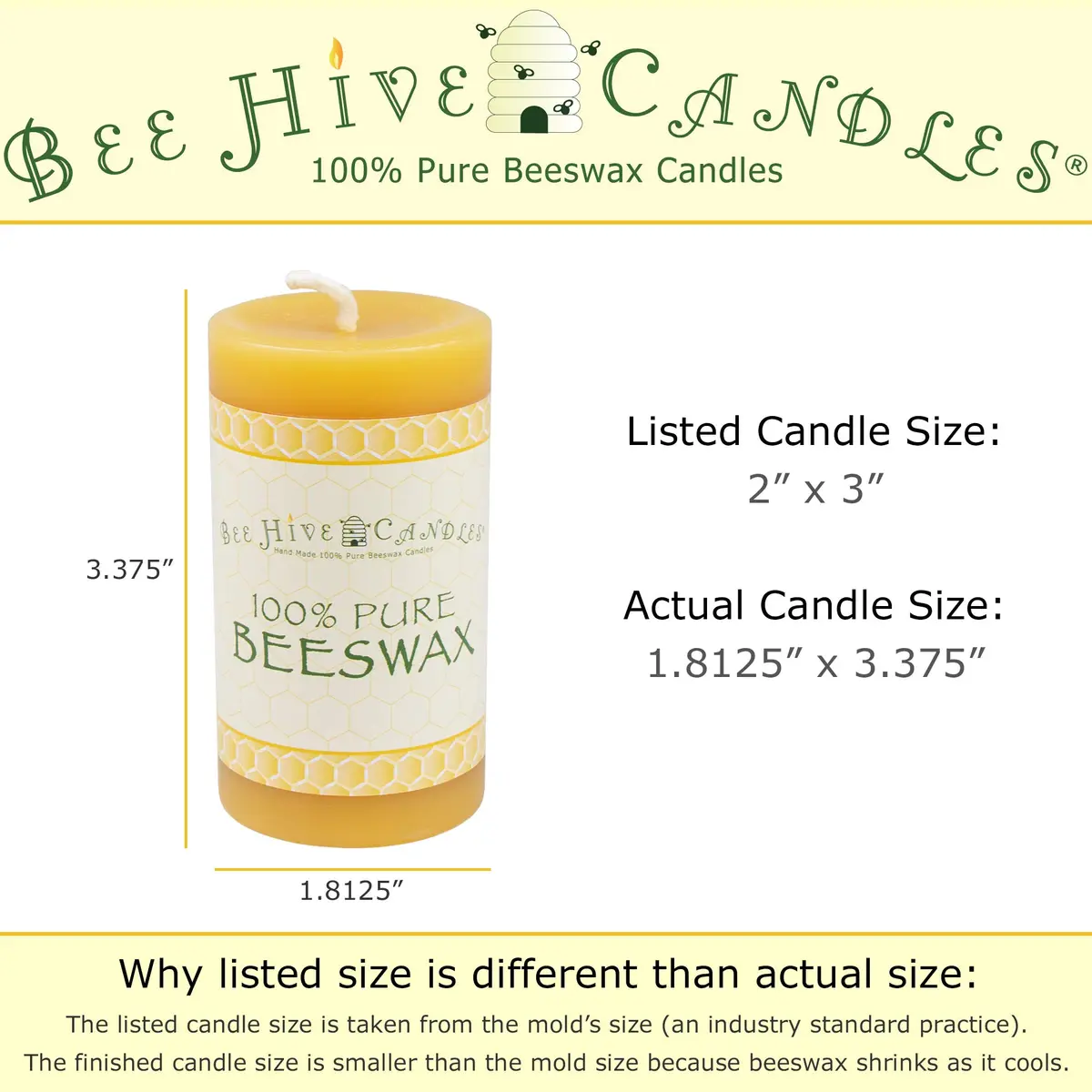 Bee Hive Candles 100% Pure Beeswax Pillar Candle (2" x 3" | Natural Honey Scent, 3-Pack) - view 6