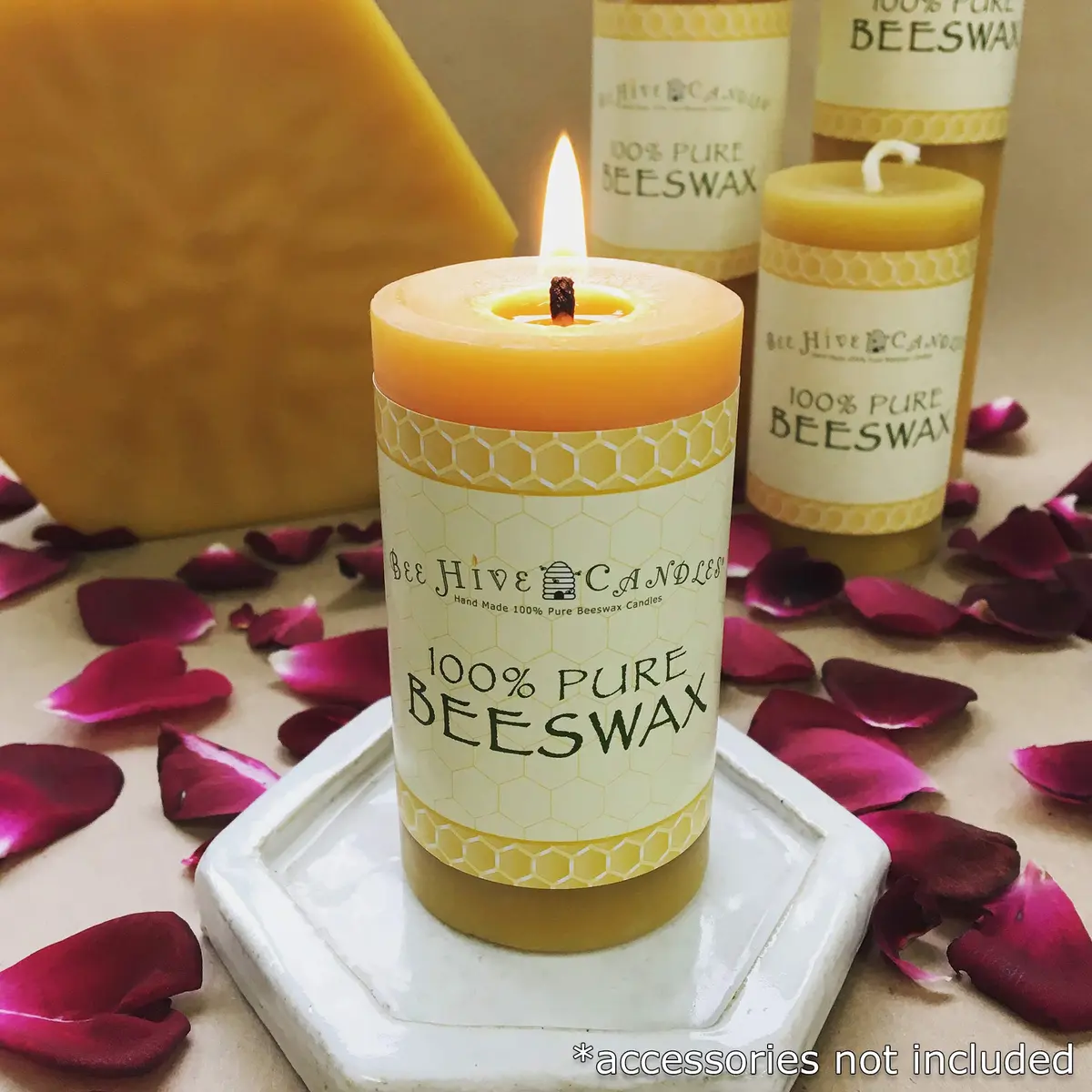Bee Hive Candles 100% Pure Beeswax Pillar Candle (2" x 3" | Natural Honey Scent, 3-Pack) - view 3