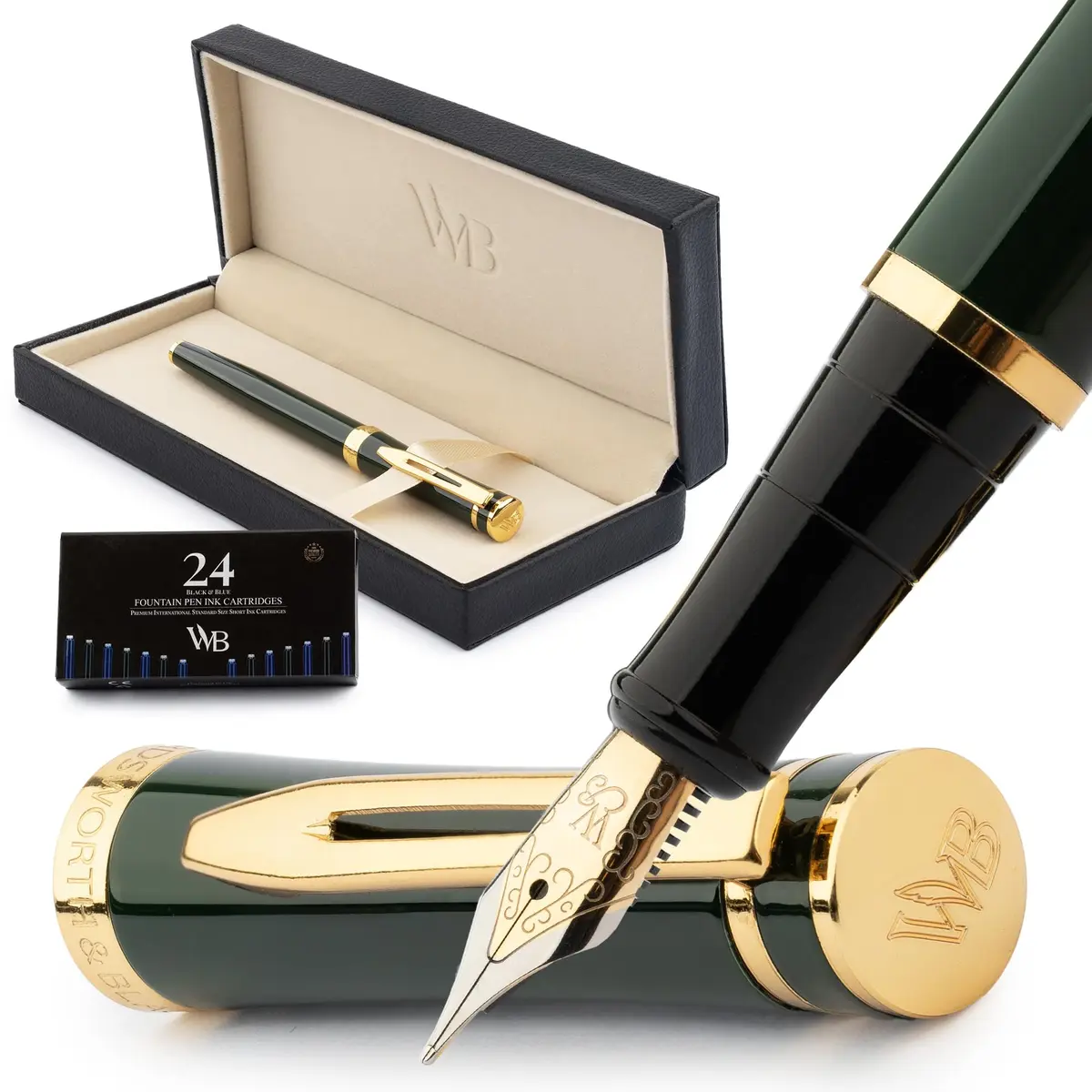 Wordsworth & Black Luxury Fountain Pen Set with Medium Nib, Green | Smooth Ink Flow for Calligraphy & Journaling - main product image