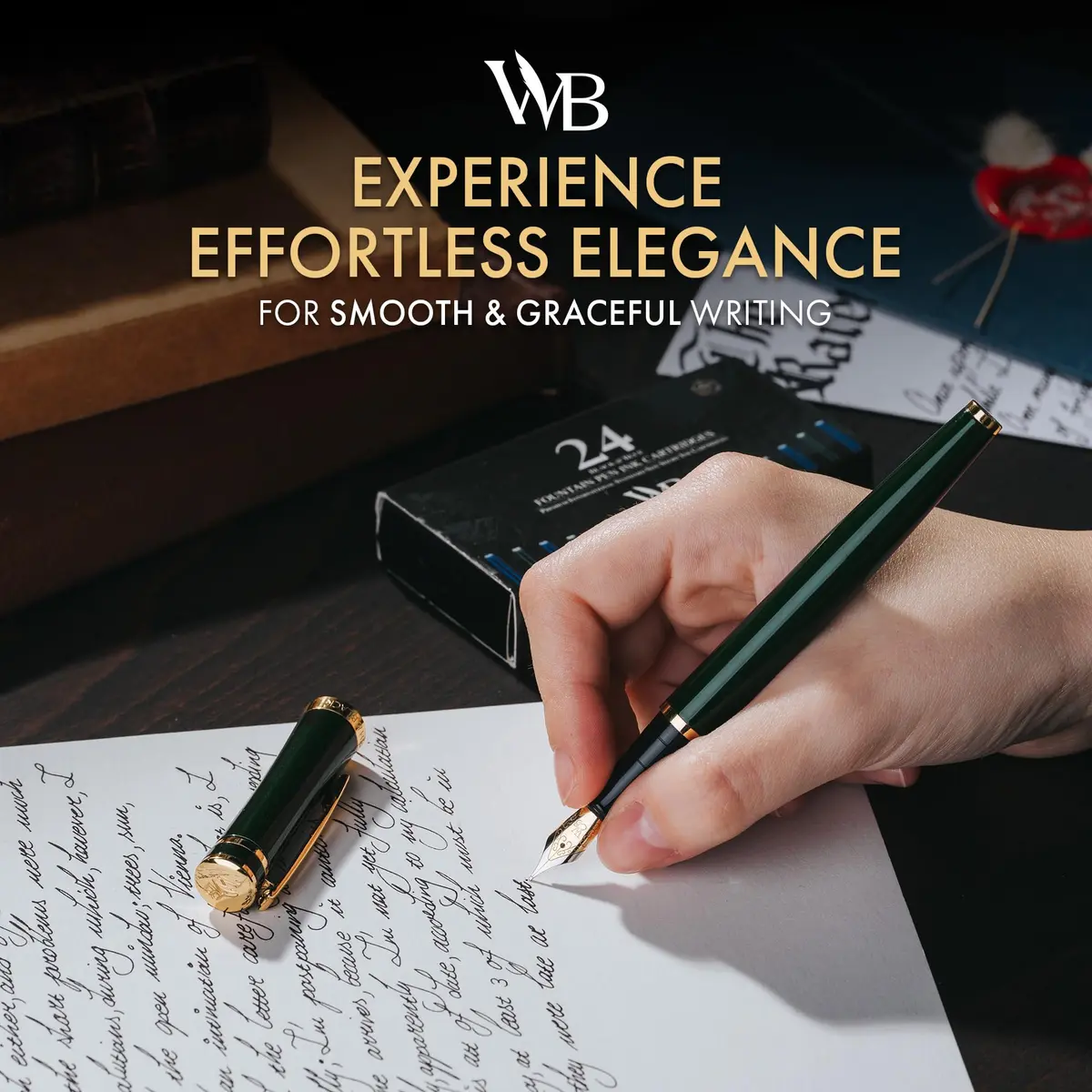 Wordsworth & Black Luxury Fountain Pen Set with Medium Nib, Green | Smooth Ink Flow for Calligraphy & Journaling - view 2