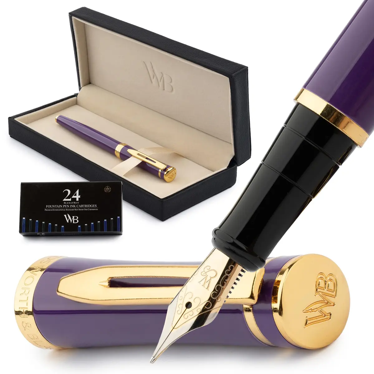 Wordsworth & Black Luxury Fountain Pen Set Medium Nib Purple | Smooth Ink Flow - main product image